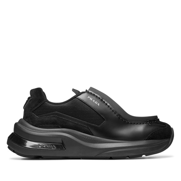 Prada - Men
s Systeme Brushed Leather Sneakers - (Nero)