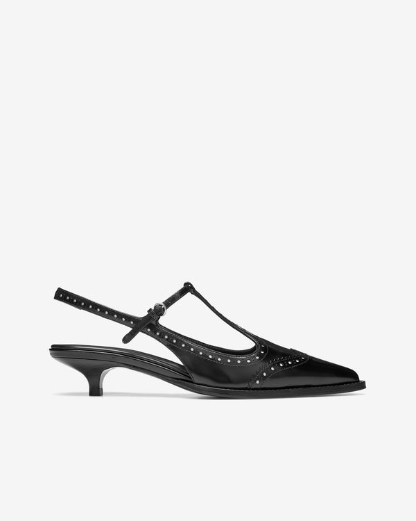 Miu Miu - Women
s Brushed Leather Brogue Slingback T-Strap Pumps - (Black/Ivory)