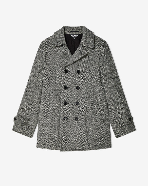 Black Comme des Garçons - Unisex Tweed Herringbone Pea Coat - (Black/White)