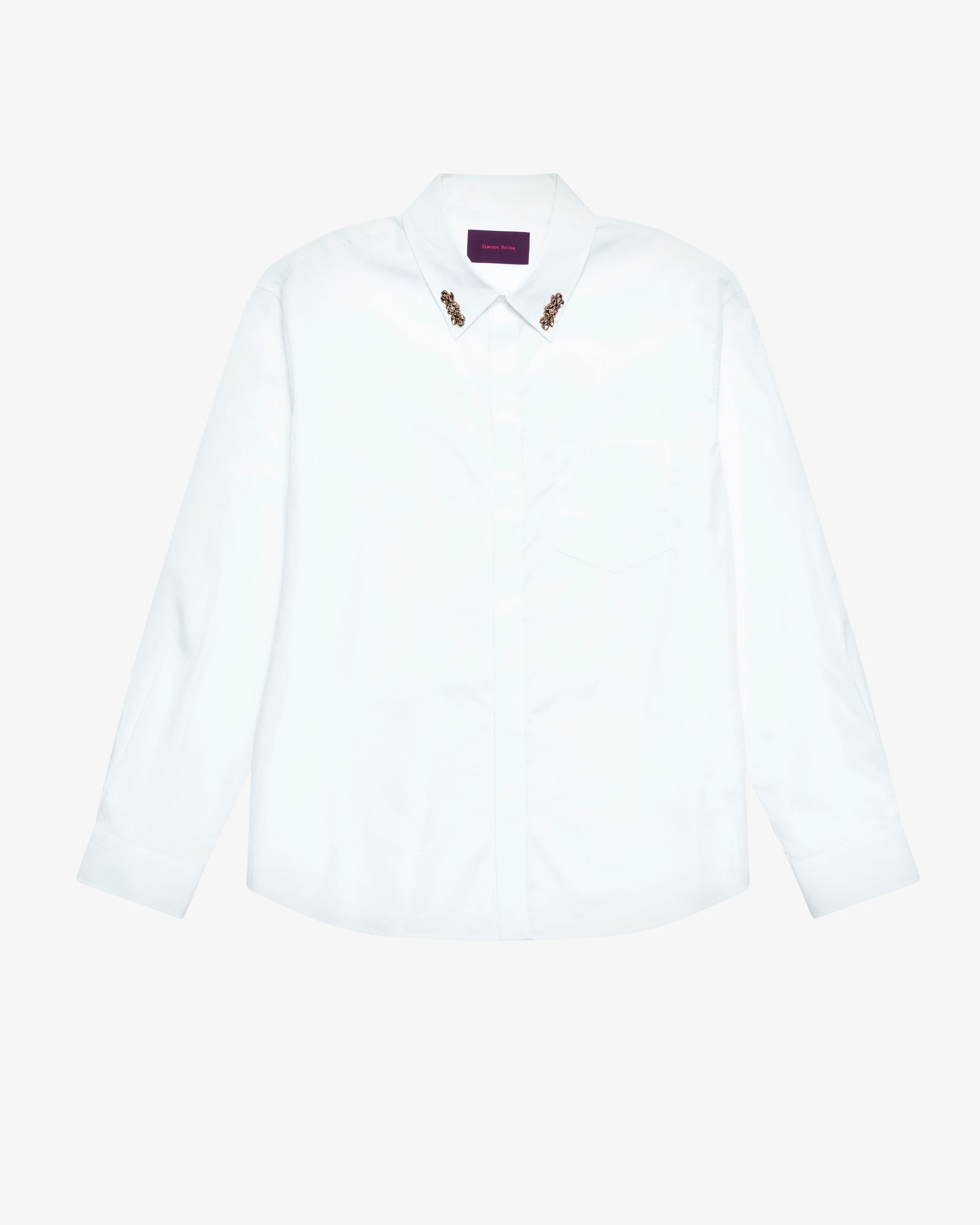 Simone Rocha - Men's Embellished Classic Concealed Button Shirt - (White/Pearl)