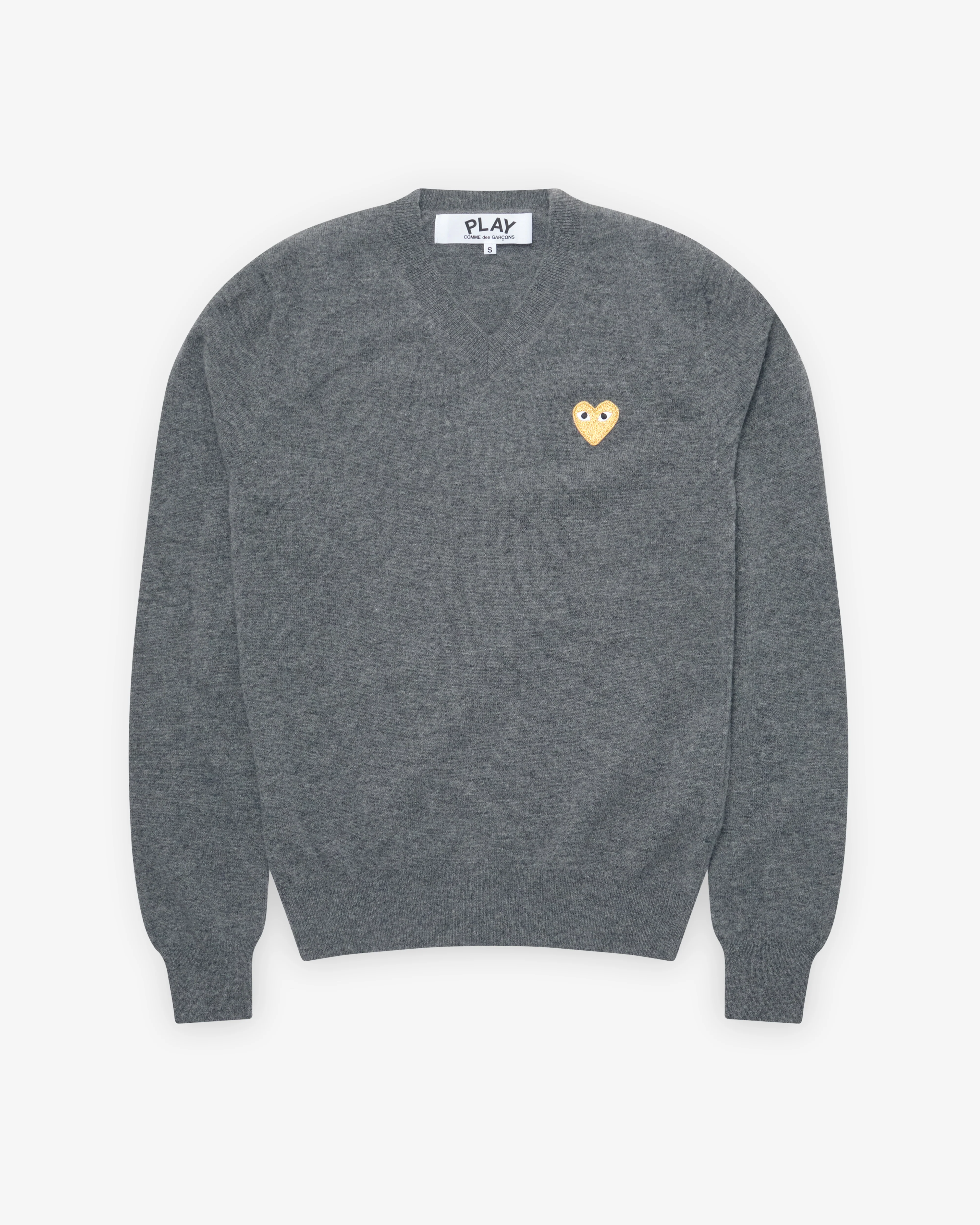 Play Comme des Garçons - Gold Heart V-Neck Sweater - (Mid Grey)
