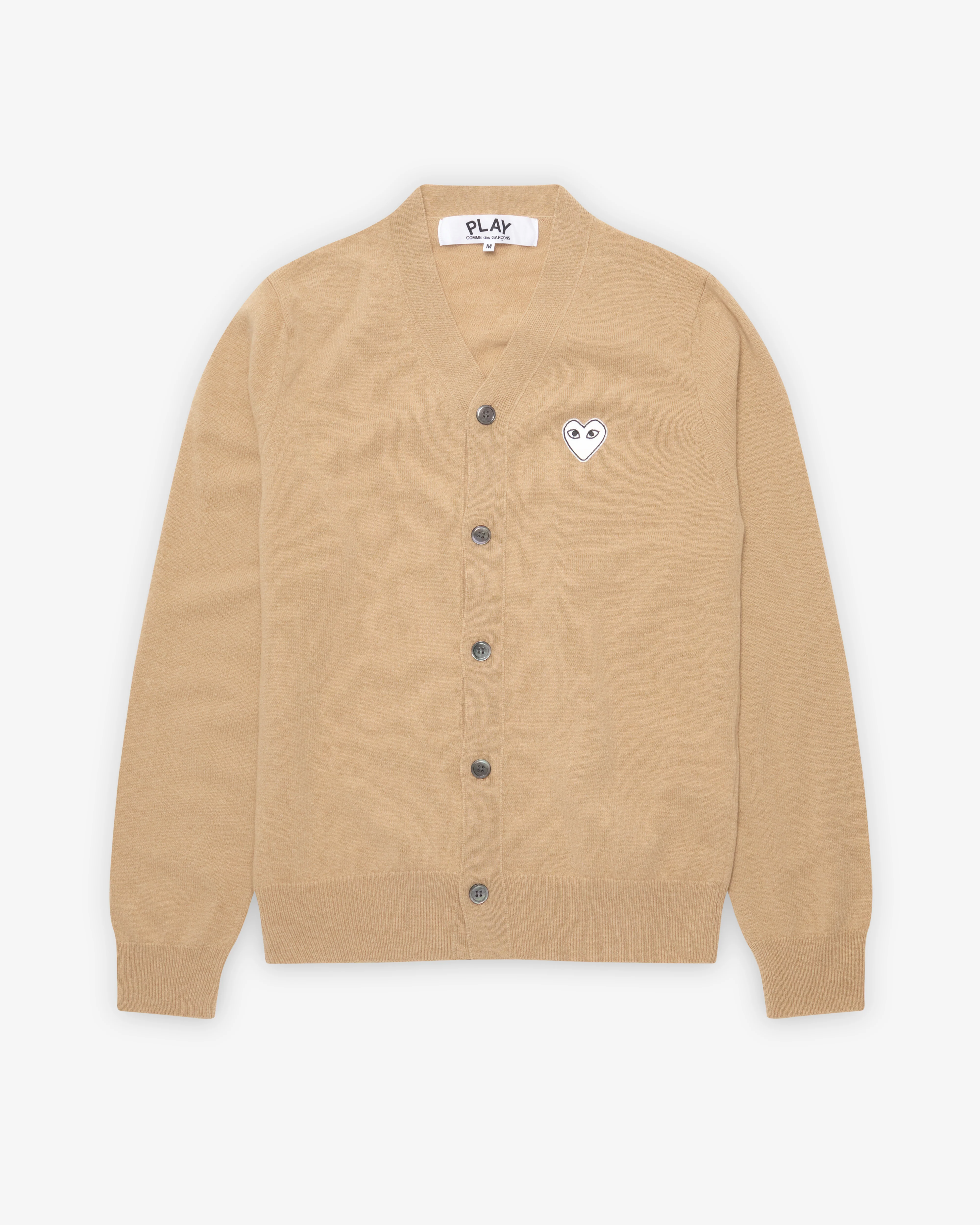Play Comme des Garçons - White Heart Men’s Cardigan - (Camel)