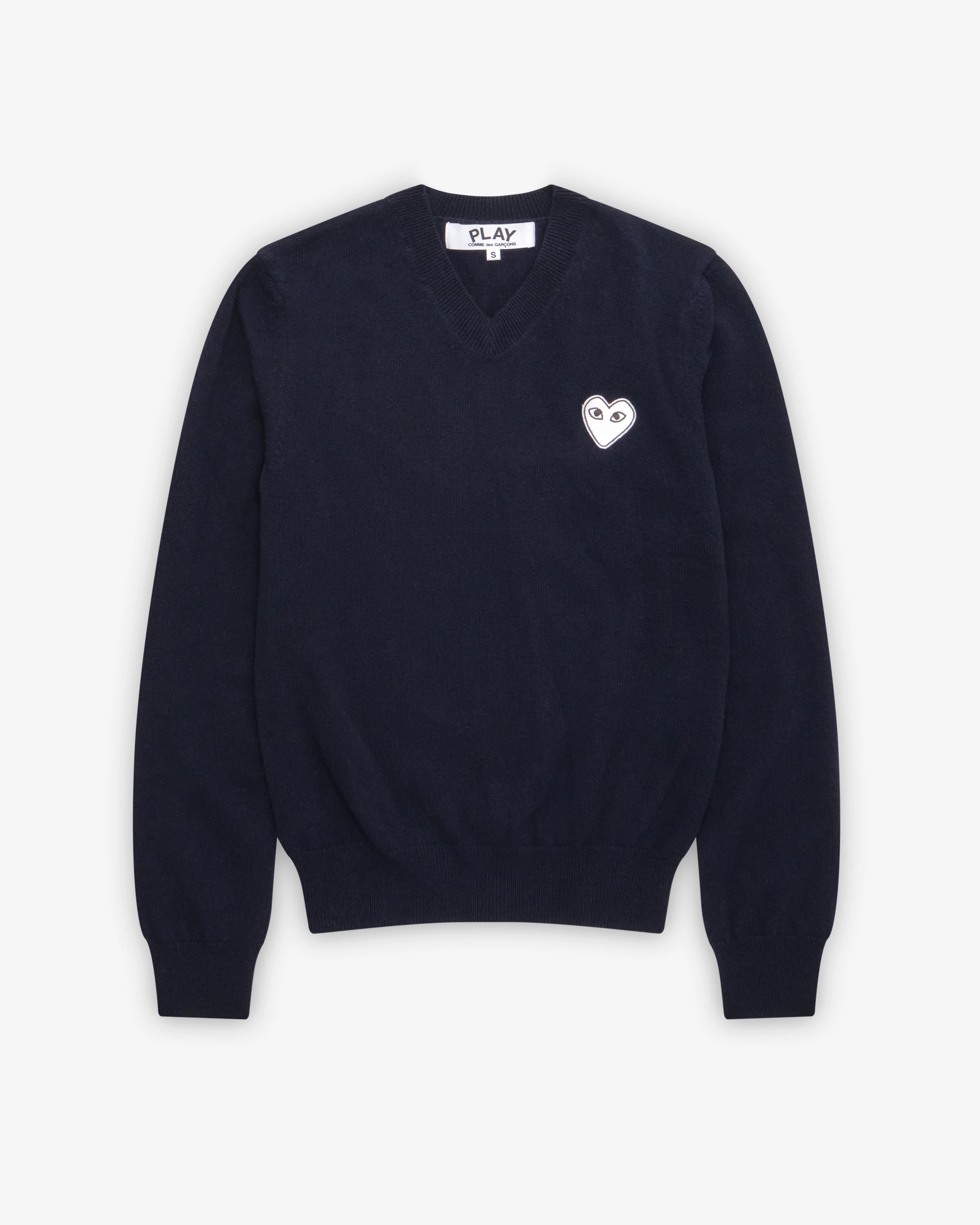 Play Comme des Garçons -  White Heart V-Neck Sweater - (Navy)