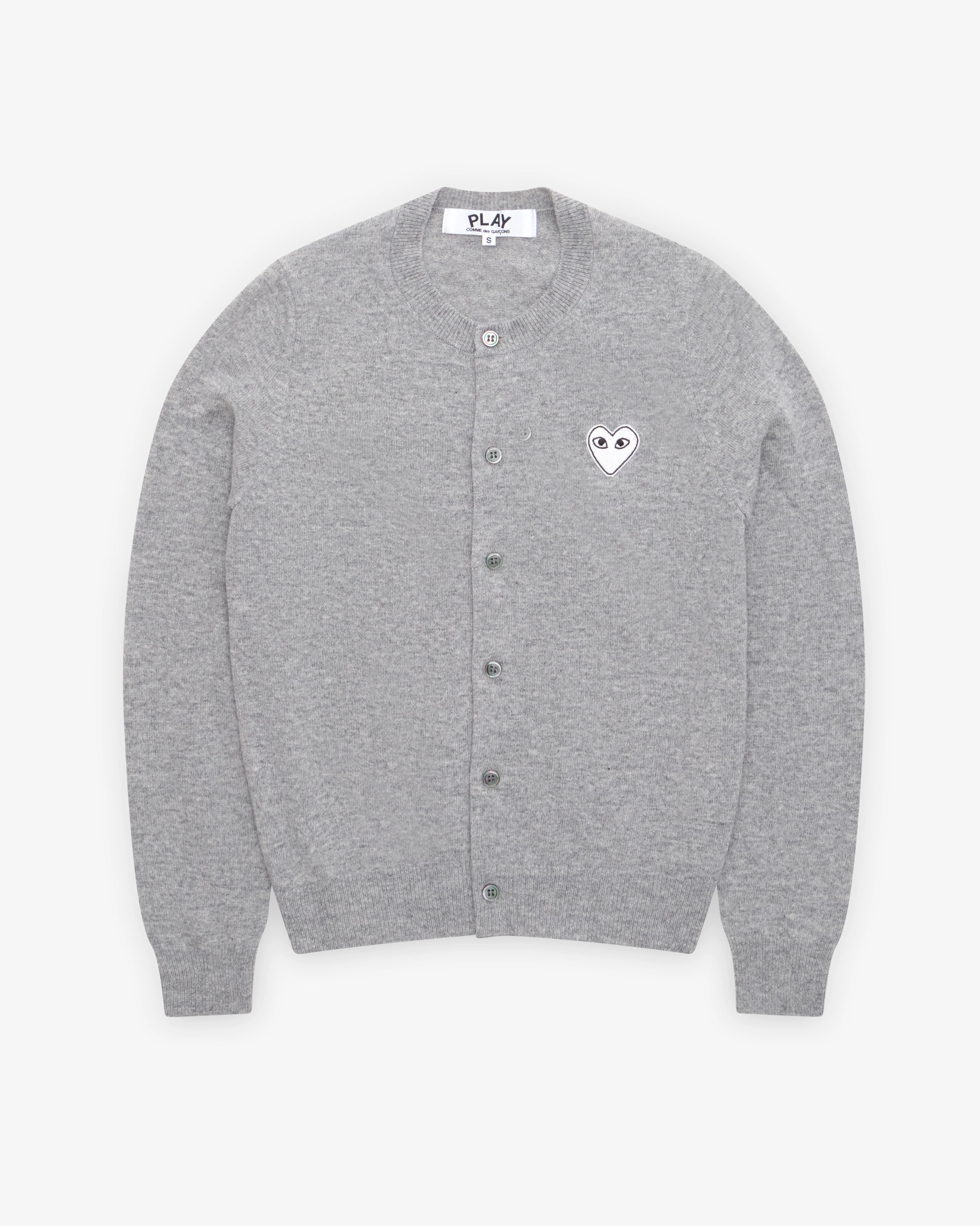 Play Comme des Garçons - White Heart Ladies’ Cardigan - (Light Grey)