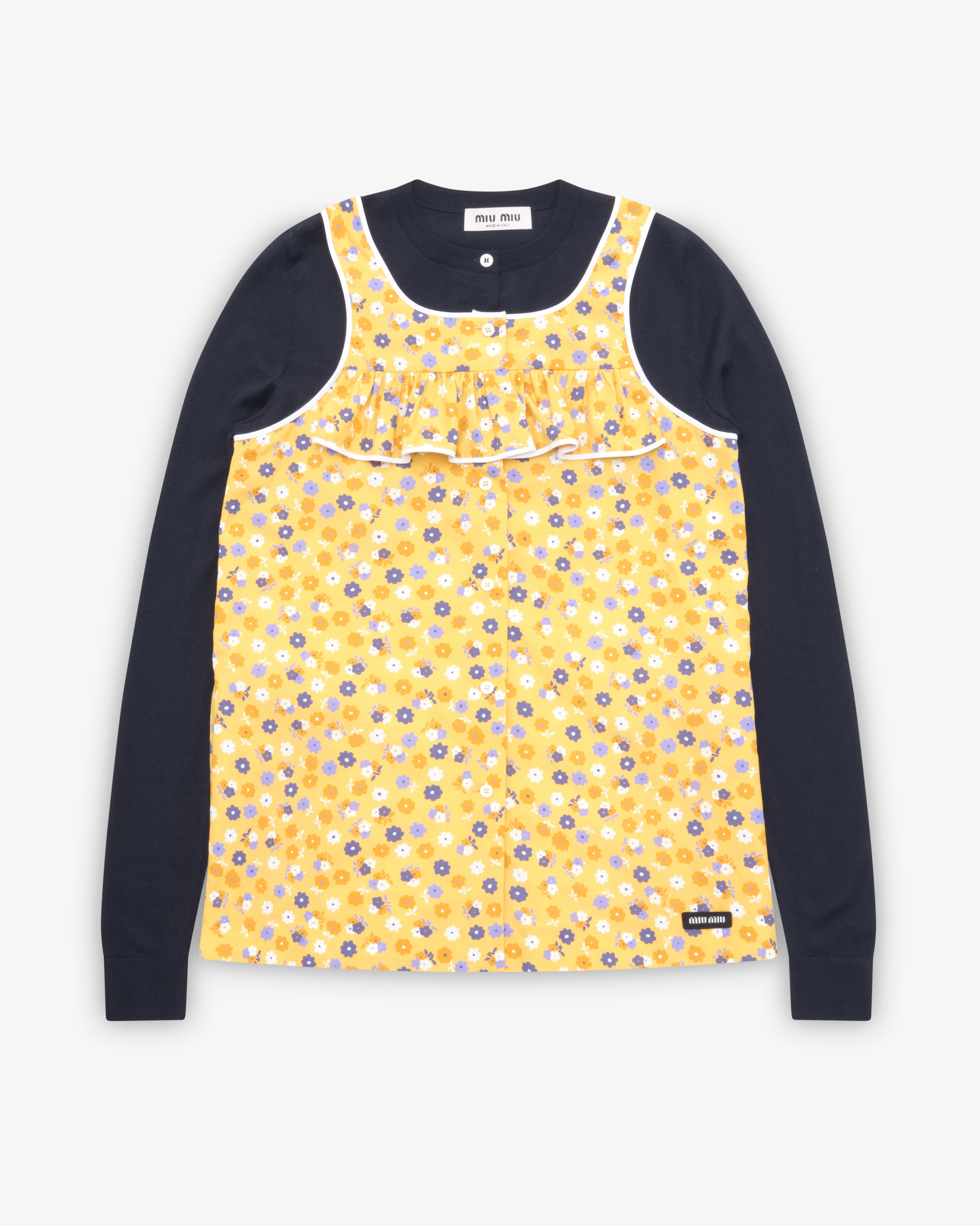 Miu Miu - Women's Poplin And Wool Knit Top - (Yellow/Purple)