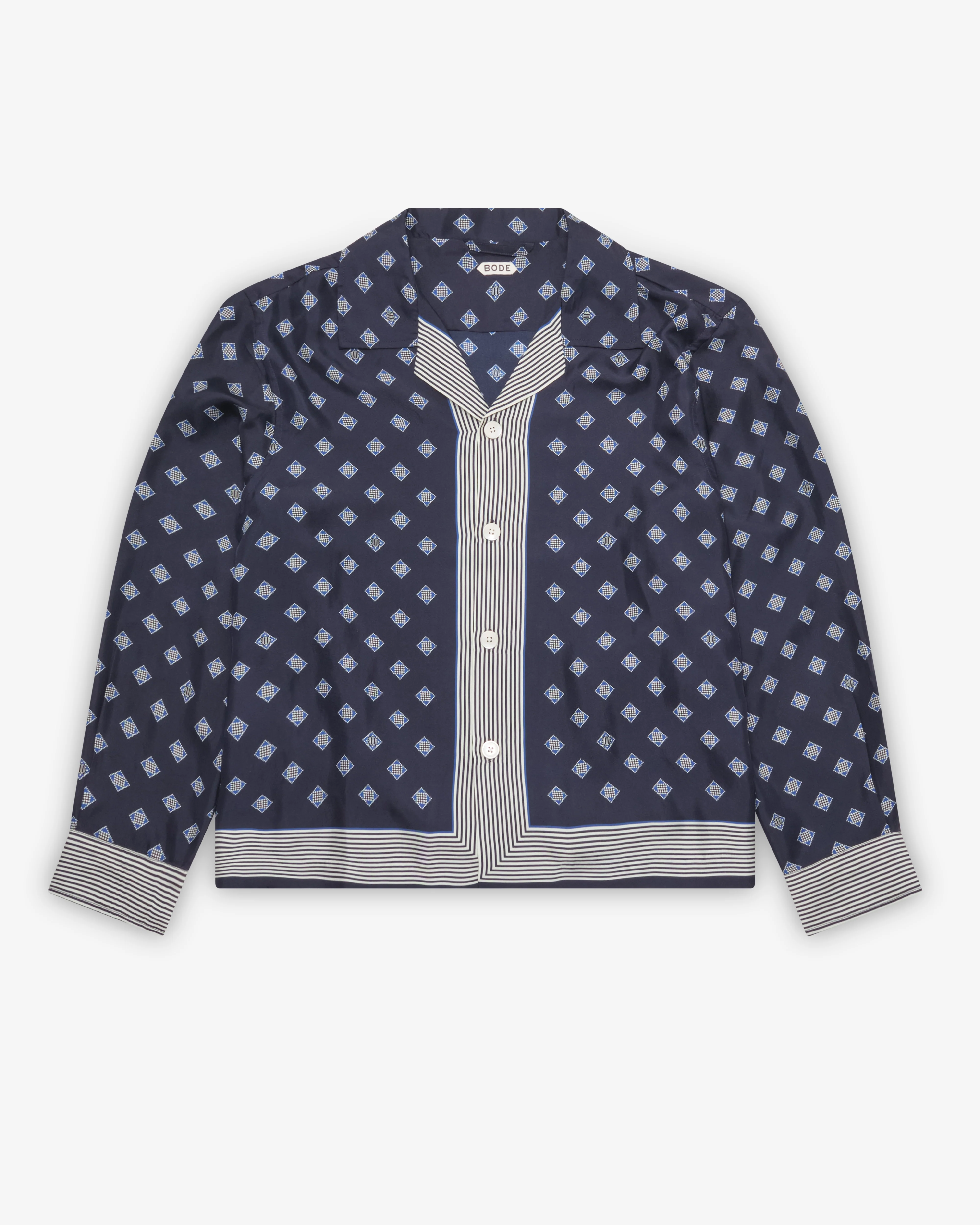 Bode - Men's Foyer Diamond Long Sleeve Shirt - (Navy Blue)