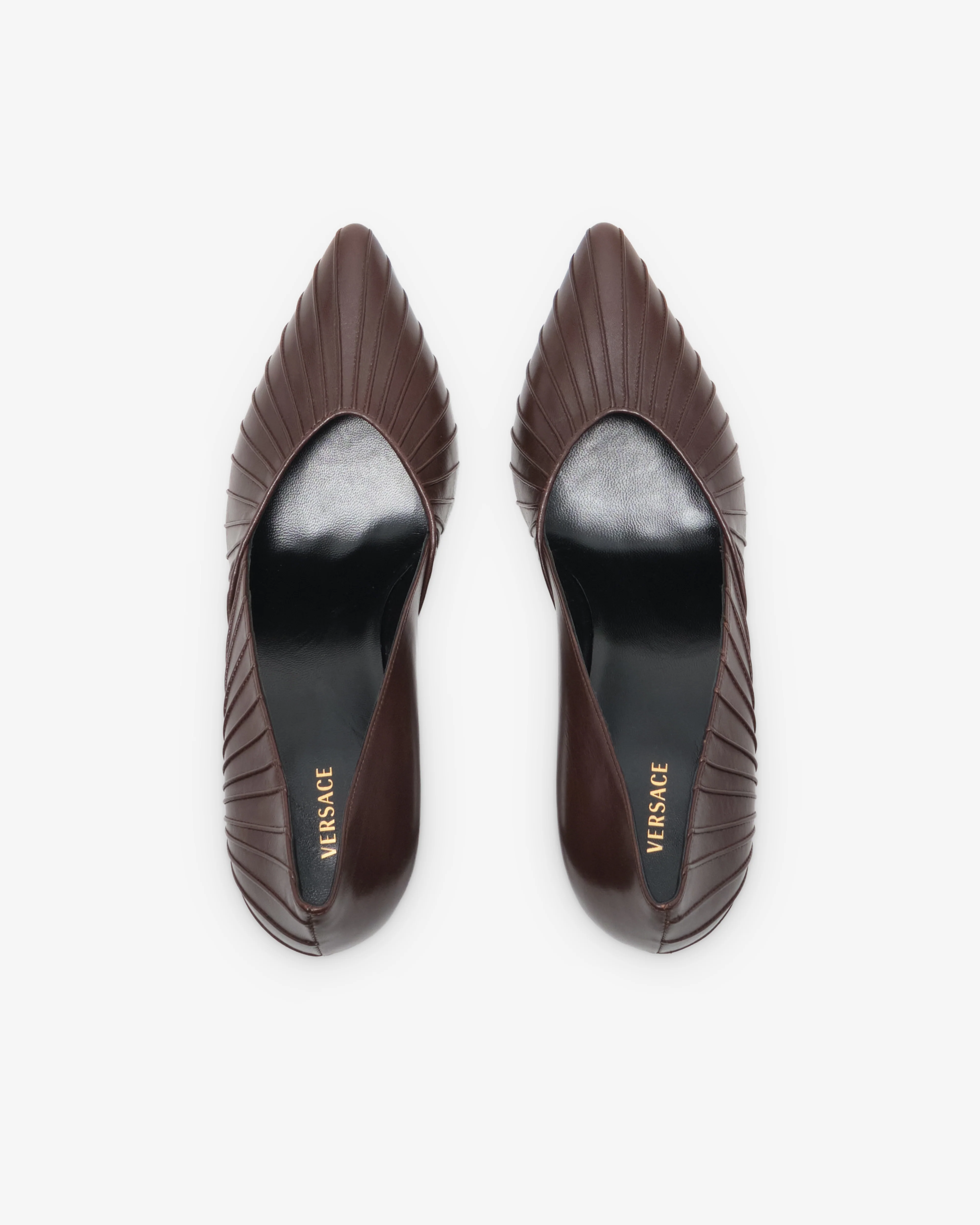 Versace - Women's Gianni Leather Pumps - (Mocha/Gold)