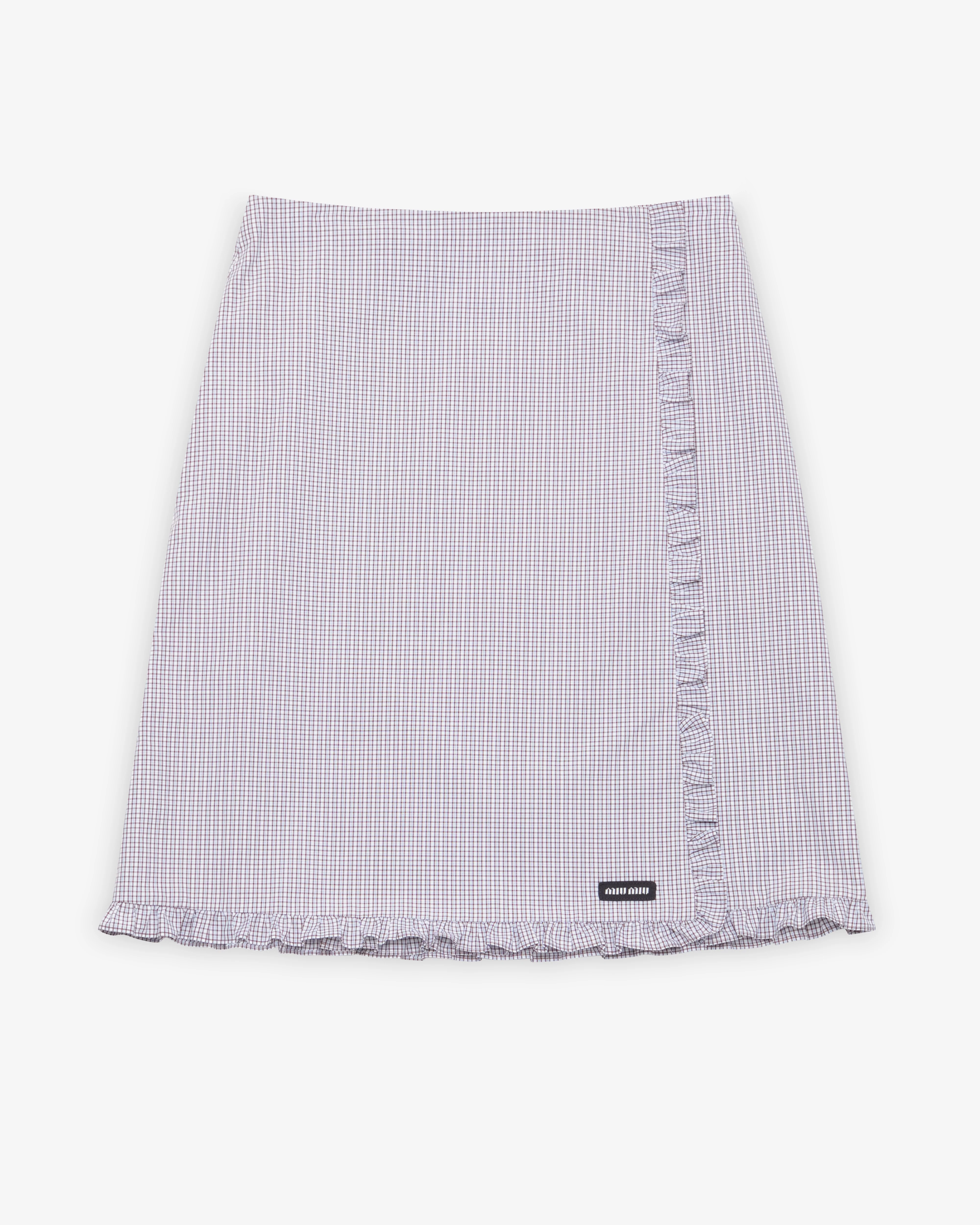 Miu Miu - Women's Ruched Check Skirt - (White/Cocoa Brown)