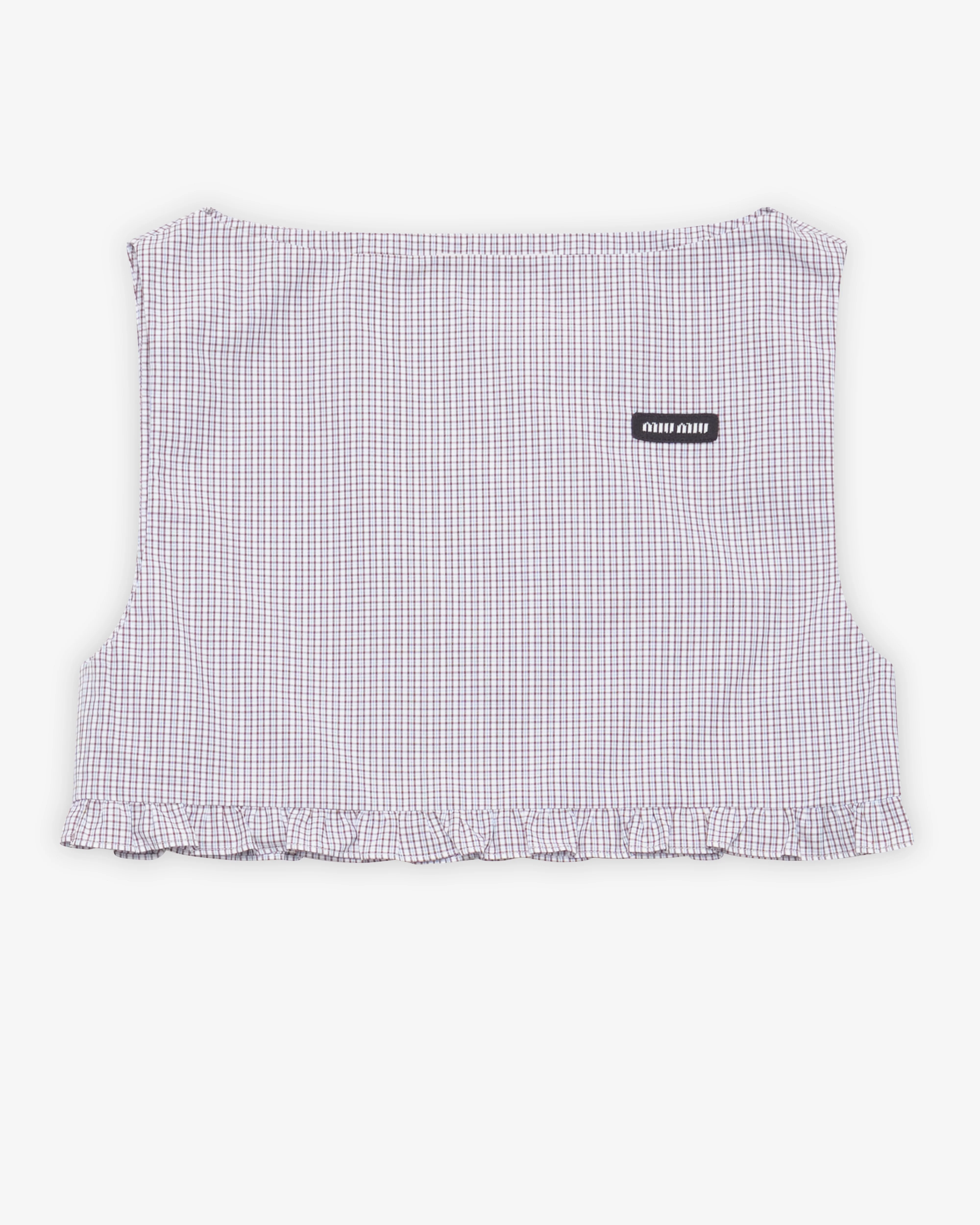 Miu Miu - Women's Ruched Check Sleeveless Top - (White/Cocoa Brown)