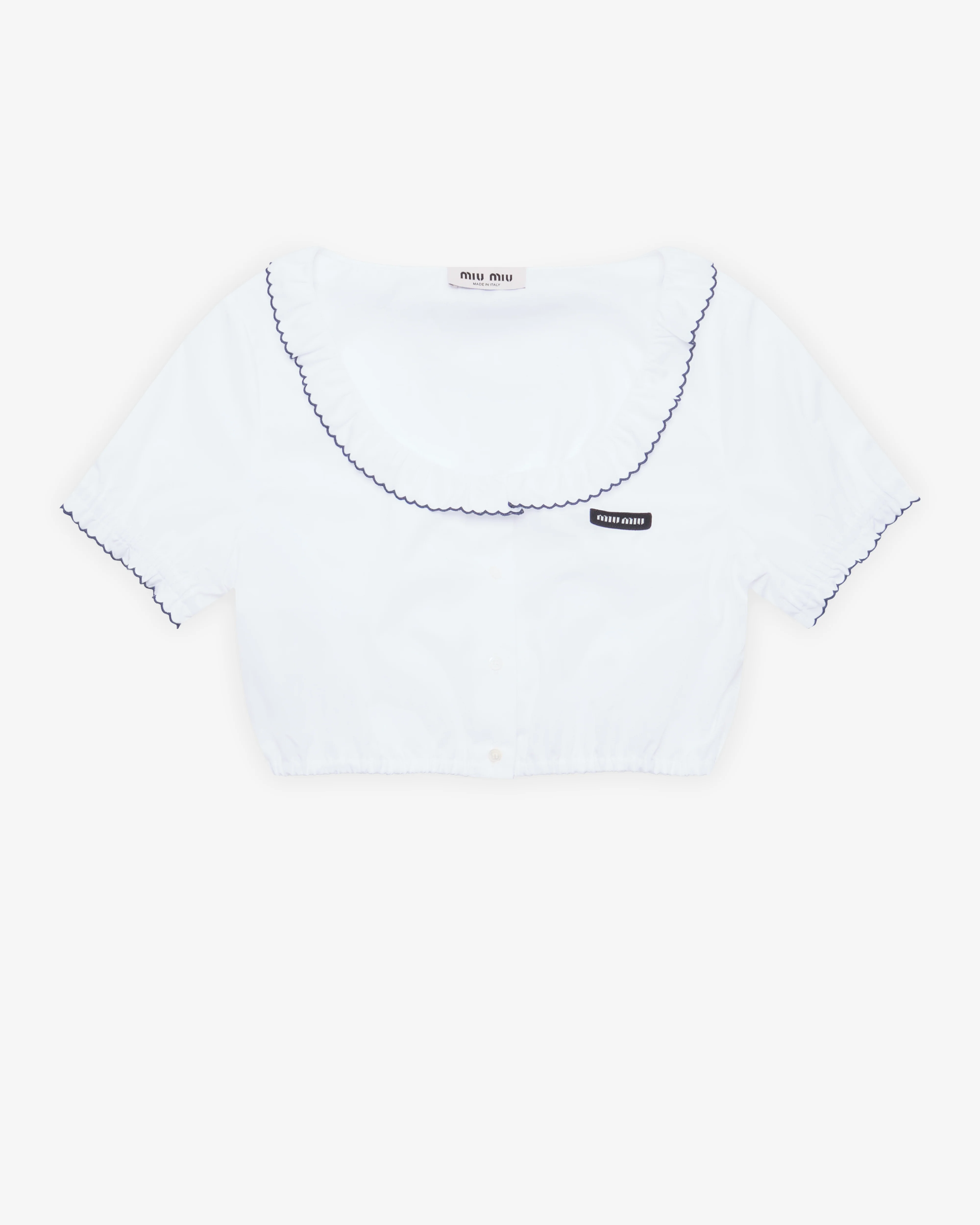Miu Miu - Women's Embroidered Poplin Crop Top - (White/Blue)