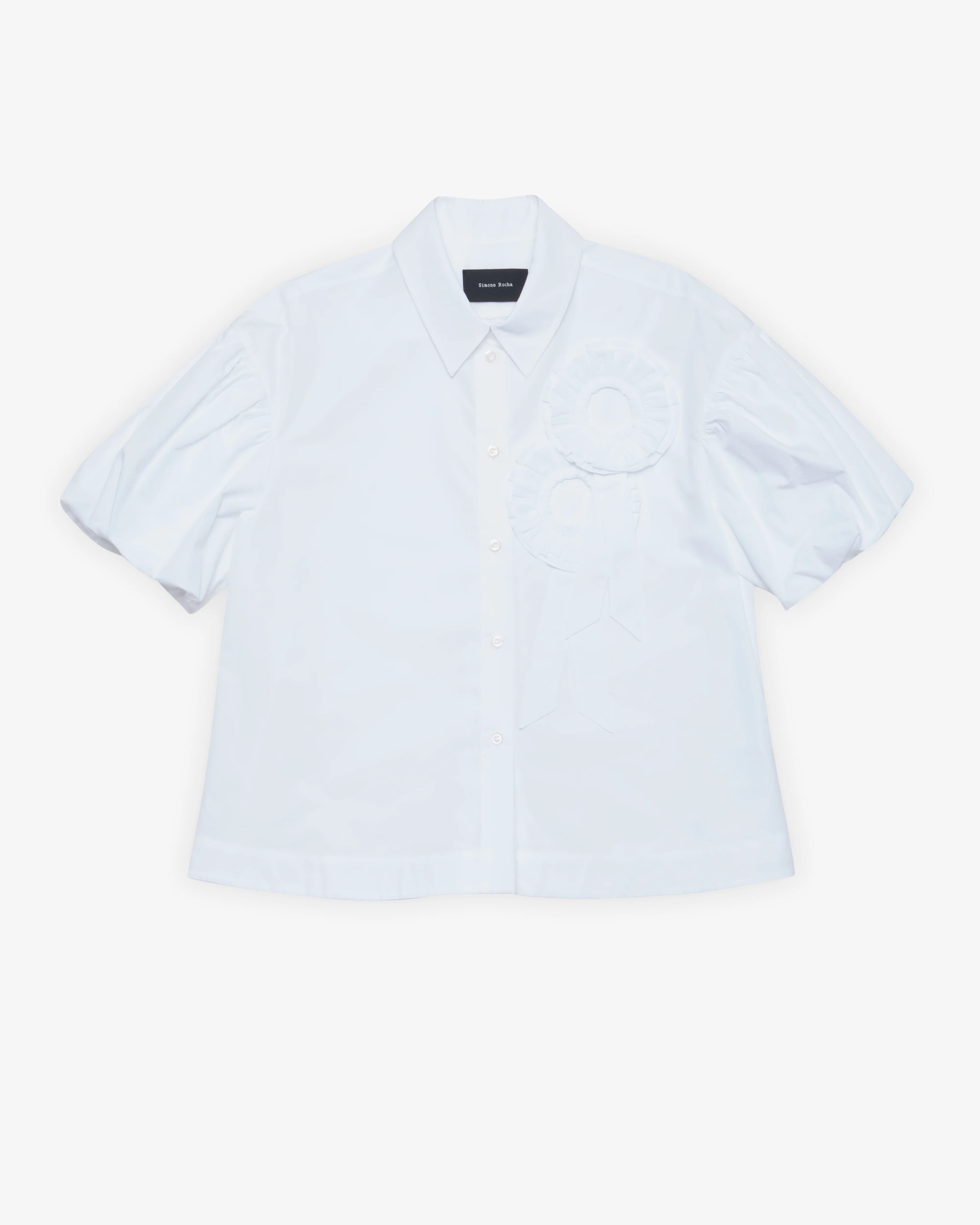 Simone Rocha - Women's Cropped Ribbon Rosette Puff Sleeve Shirt - (White)