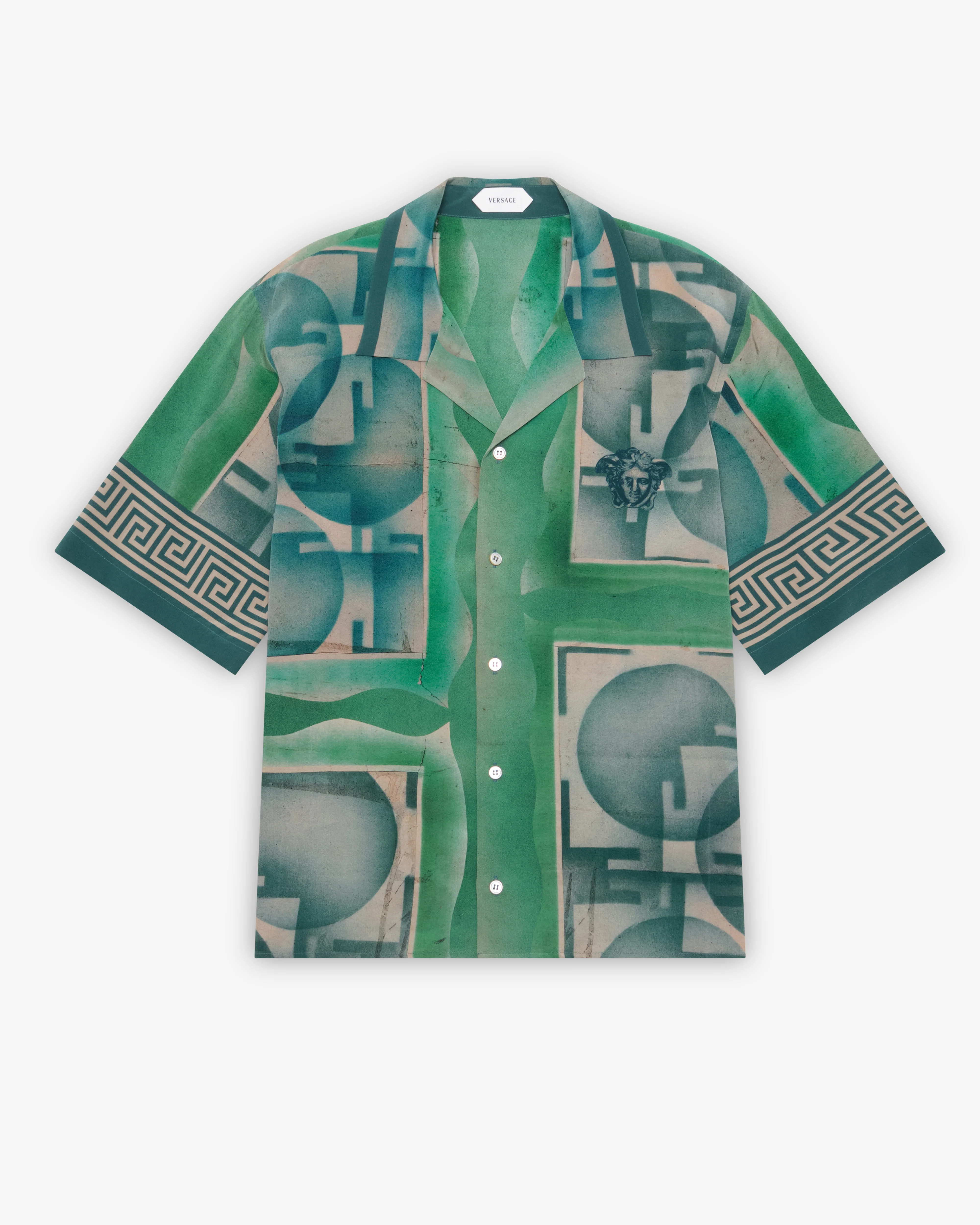 Versace - Men's Printed Crêpe De Chine Silk Shirt - (Green/Blue)