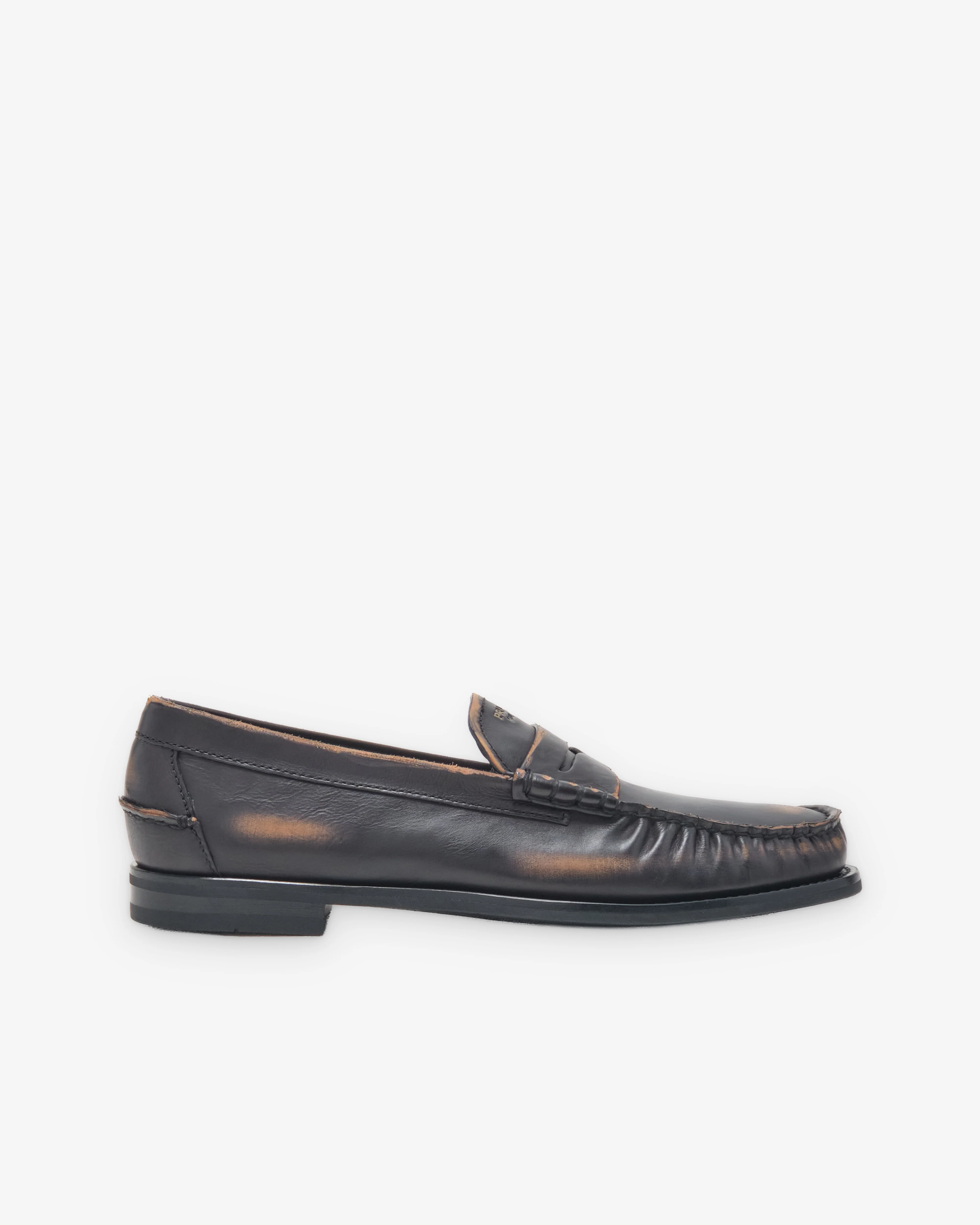 Prada - Men's Antiqued Leather Loafers - (Black/Tan)