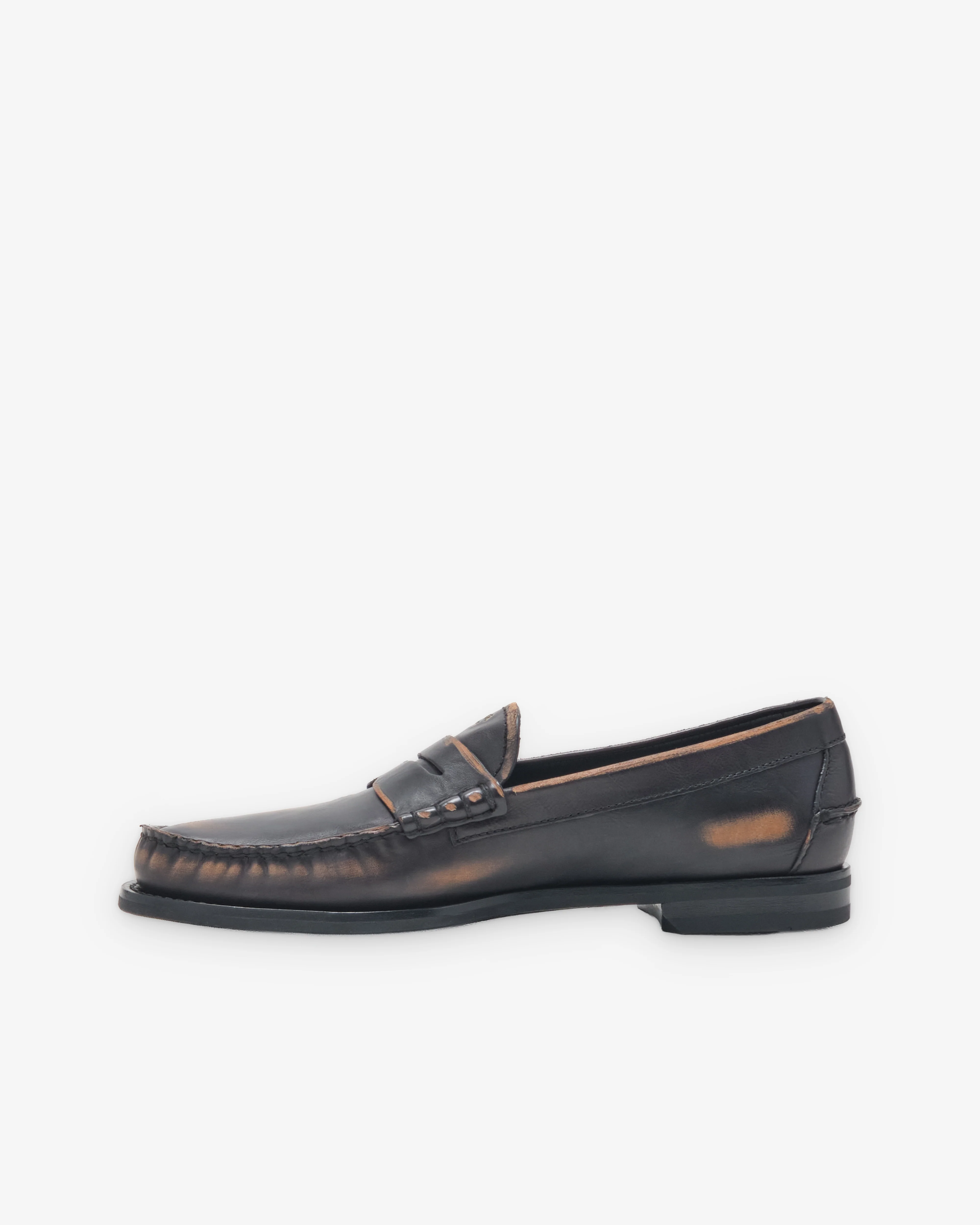 Prada - Men's Antiqued Leather Loafers - (Black/Tan)