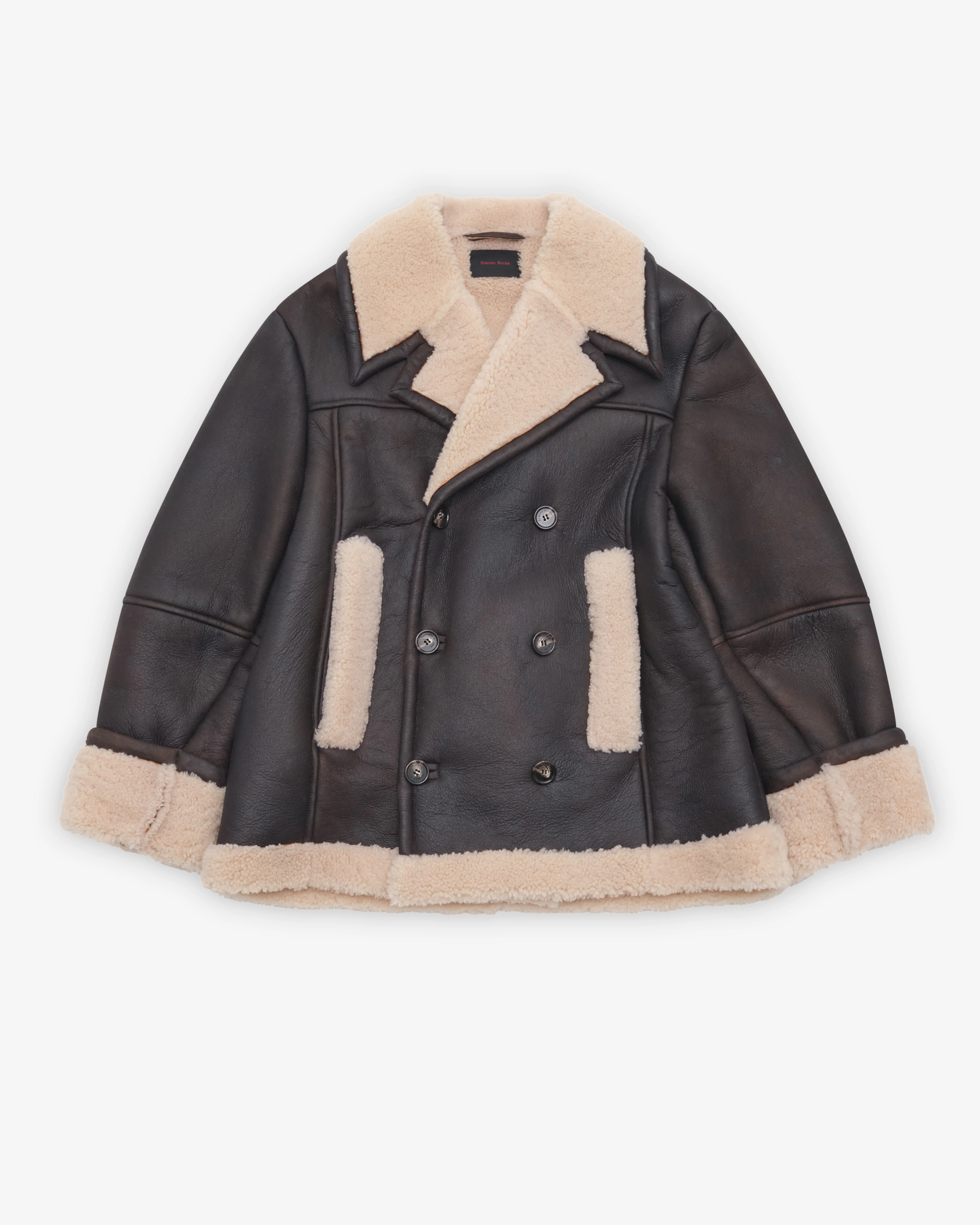Simone Rocha - Men's Double Breasted Shearling Aviator Jacket - (Chocolate/Cream)
