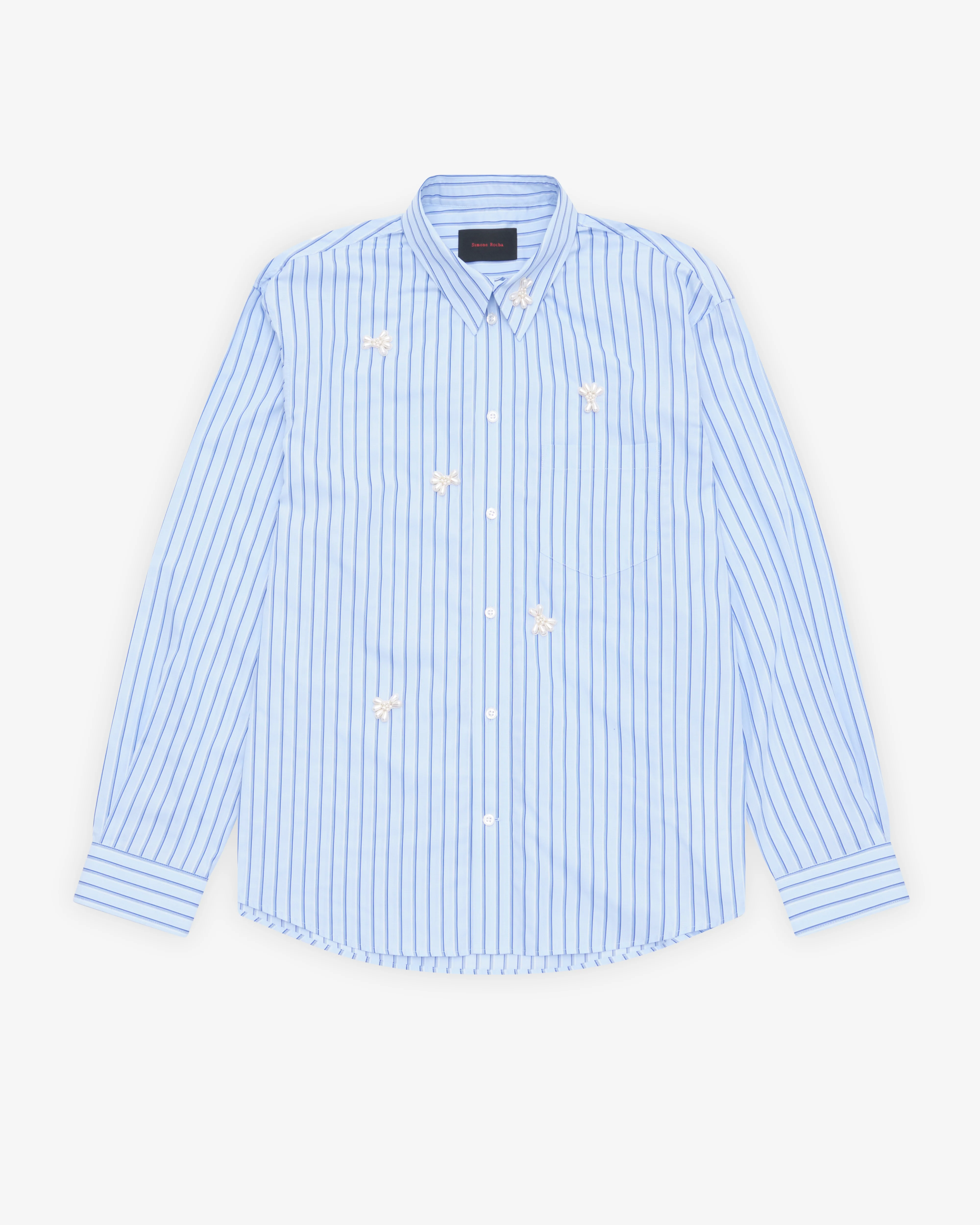 Simone Rocha - Men's Beaded Classic Shirt - (Pale Blue Stripe)