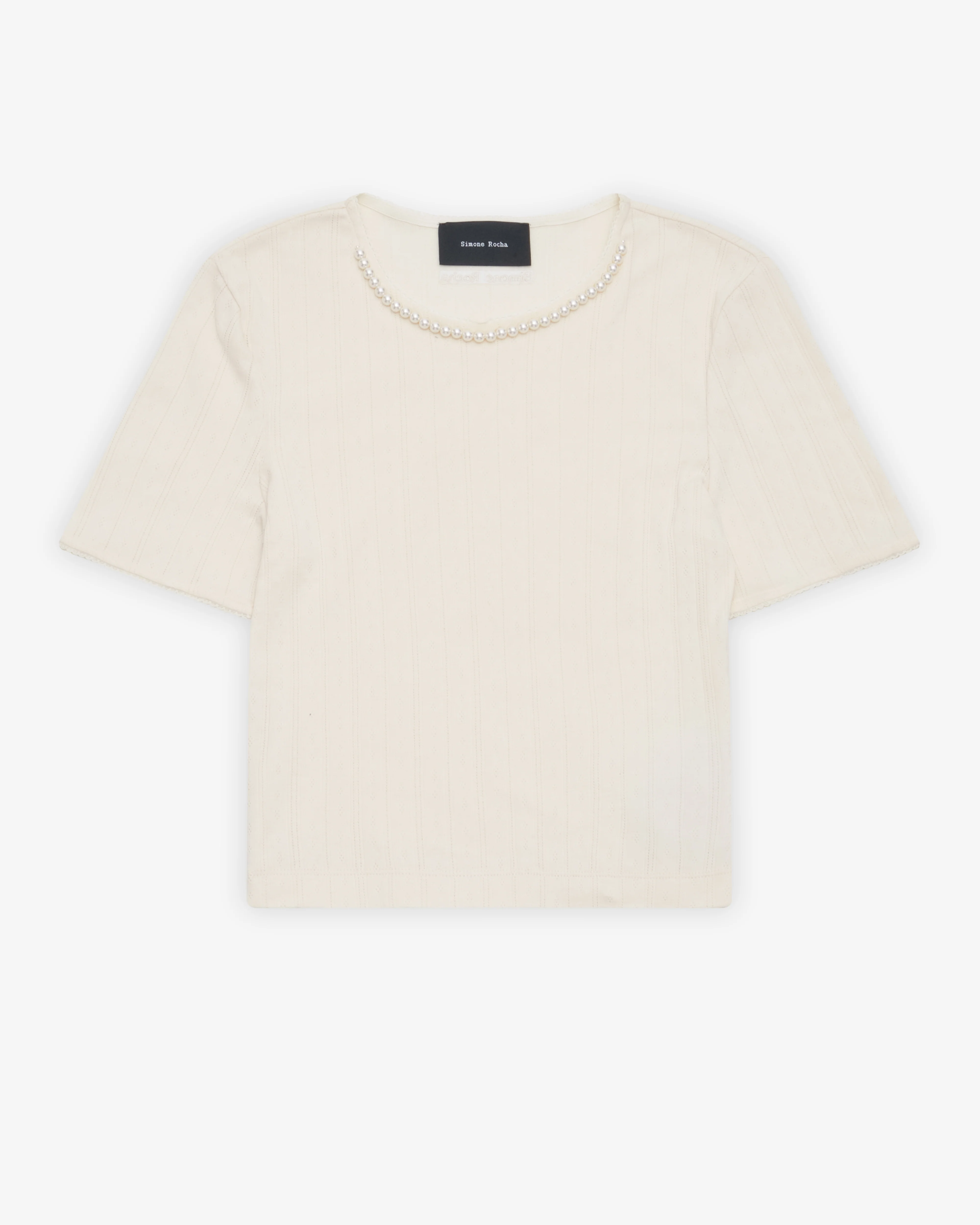 Simone Rocha - Women's Cropped Pointelle T-Shirt - (Ecru)