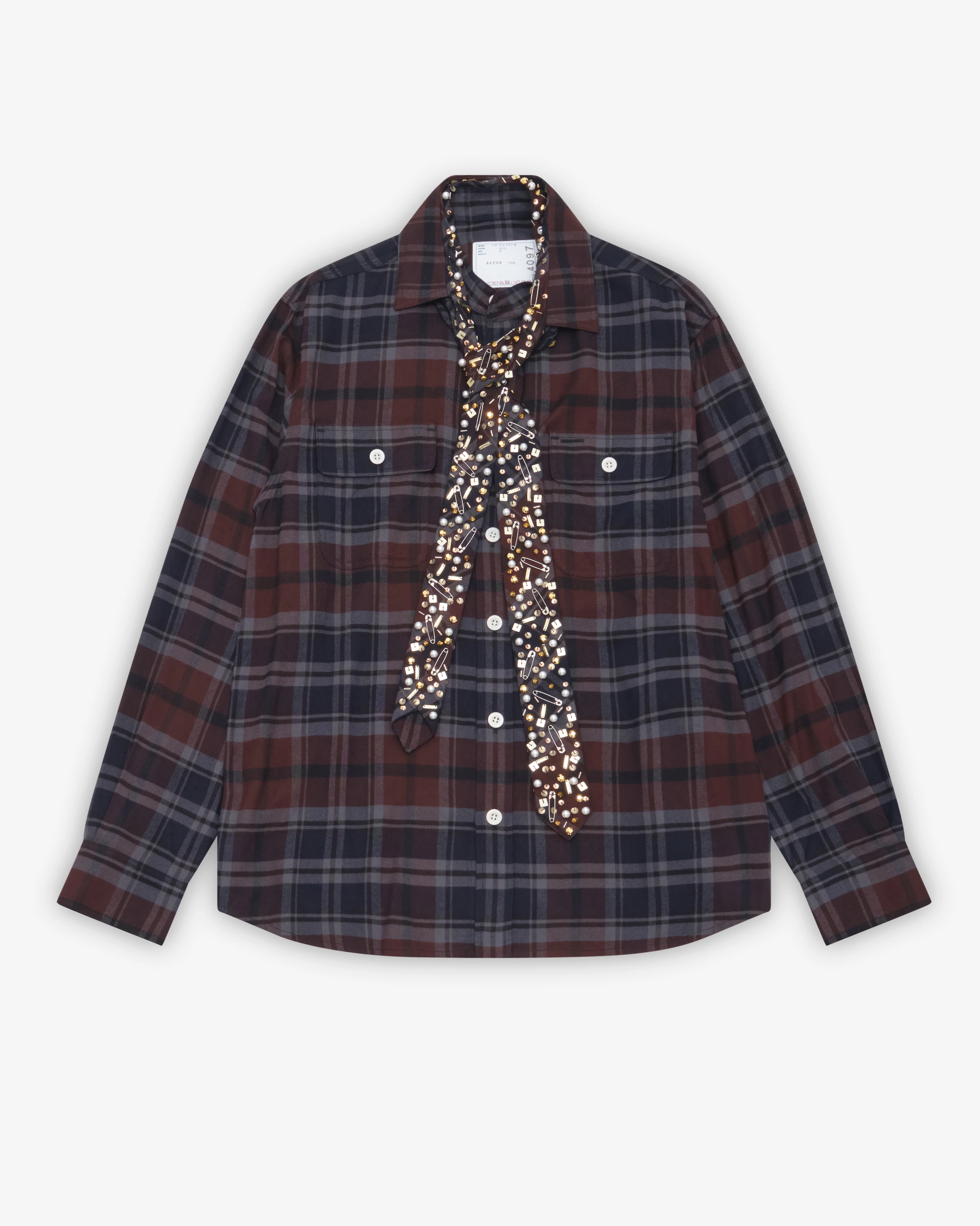 Sacai - Men's Bijou Embroidery Plaid Flannel - (Brown/Navy)