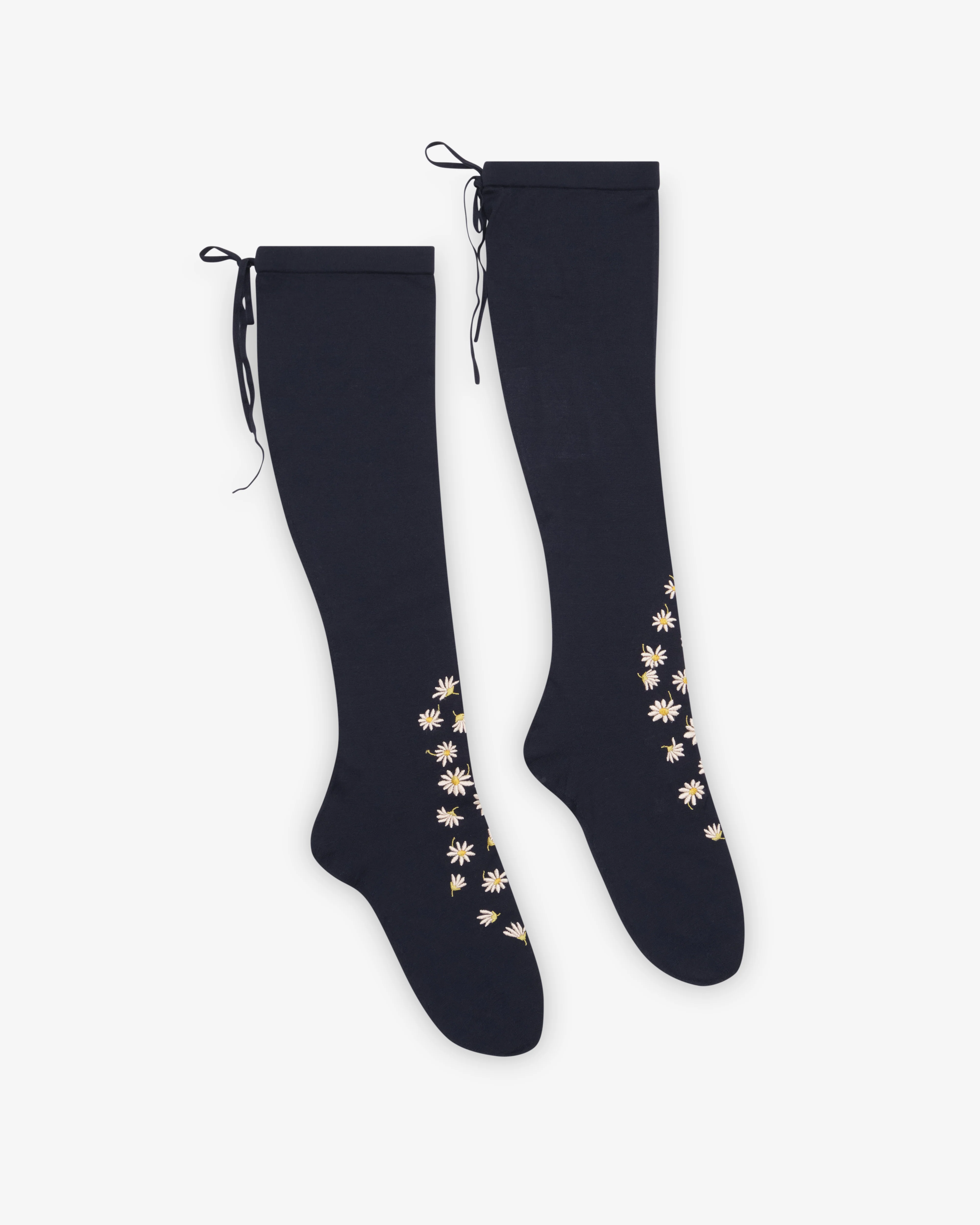 Prada - Women's Embroidered Over-The-Knee Cotton Socks - (Navy)