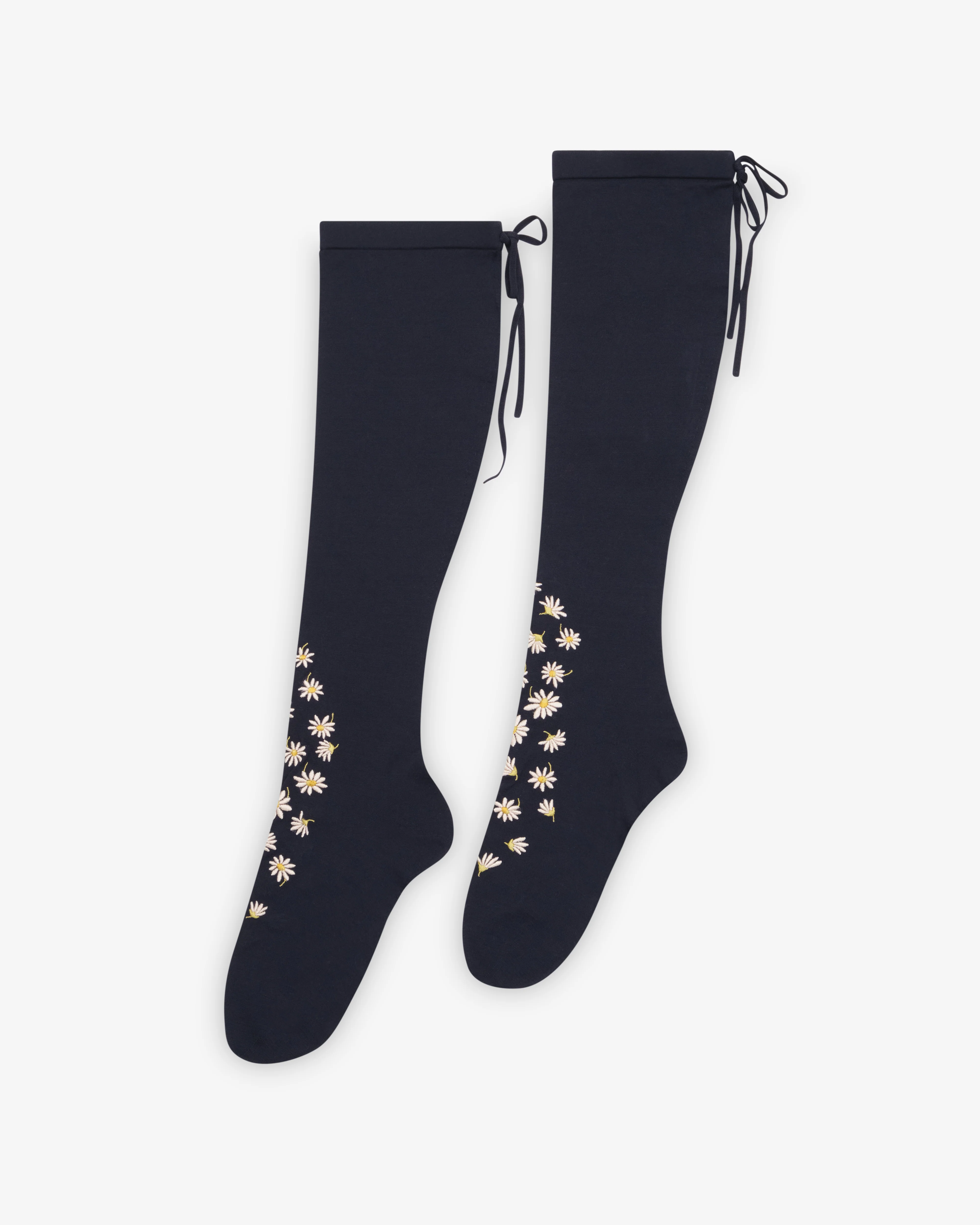 Prada - Women's Embroidered Over-The-Knee Cotton Socks - (Navy)