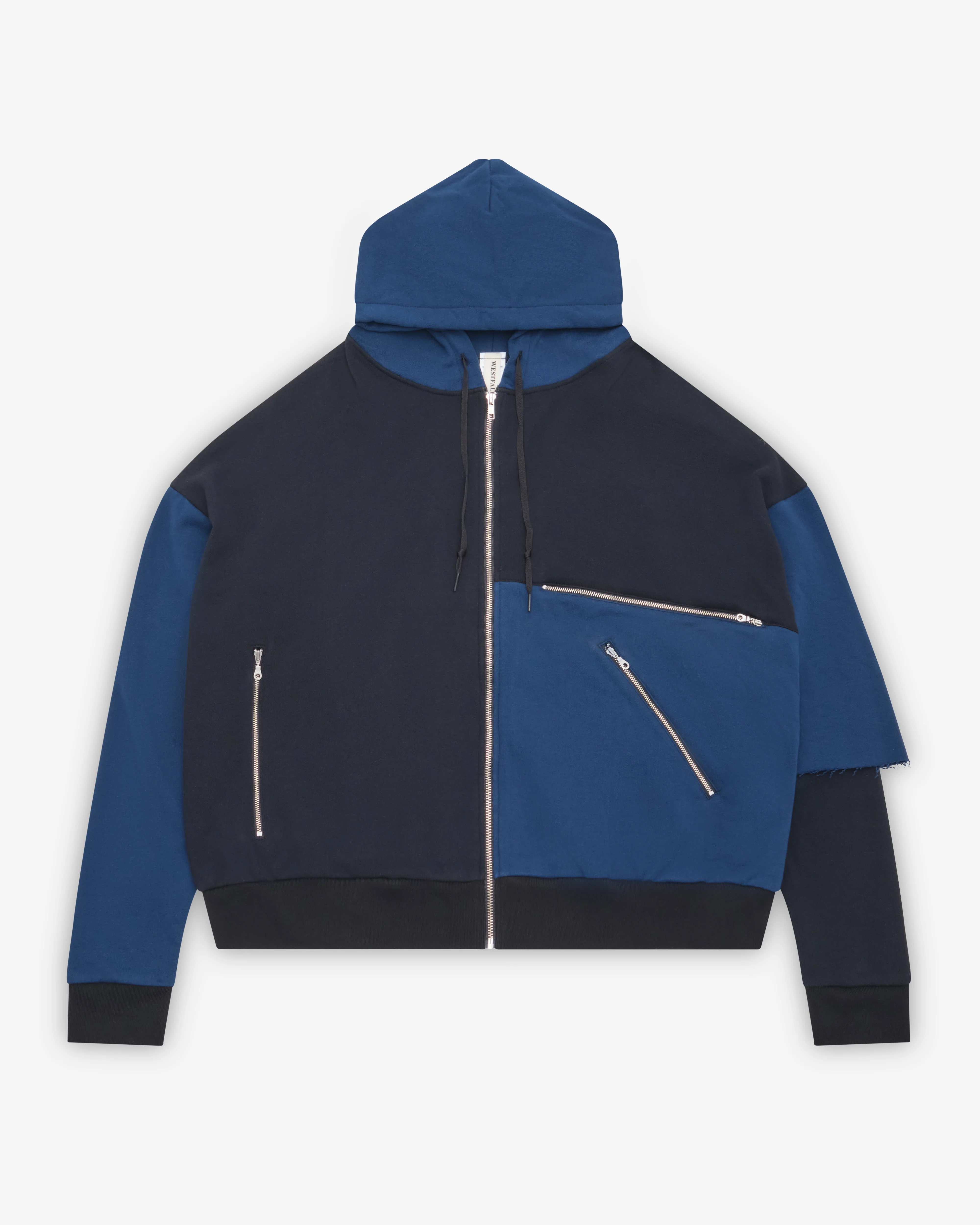 Westfall - Men's Multi Pocket Patchwork Zip Up Hoodie - (Black/Blue)