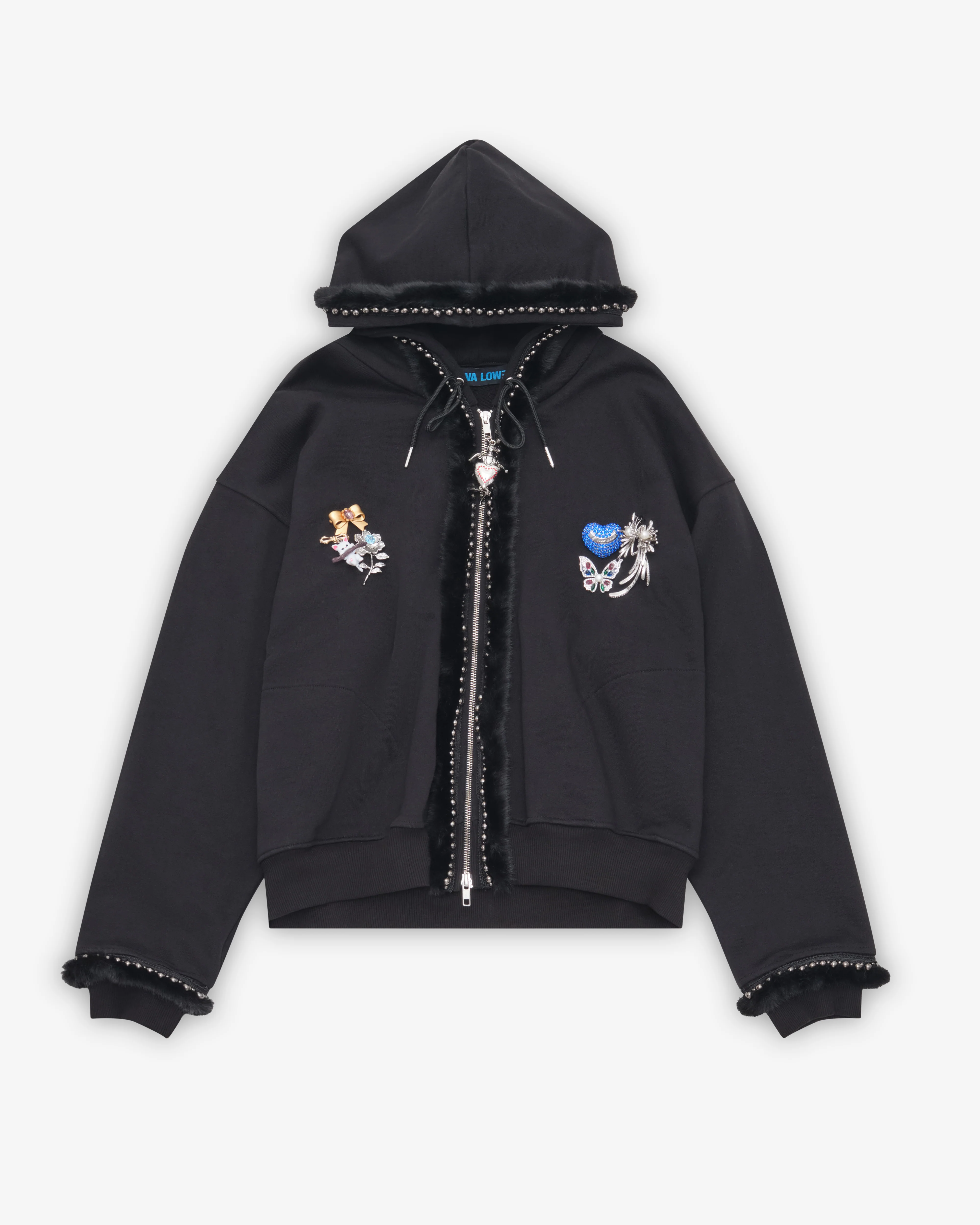 Chopova Lowena - Women's Black Fuzzy Pearl Zip Hoodie - (Black)