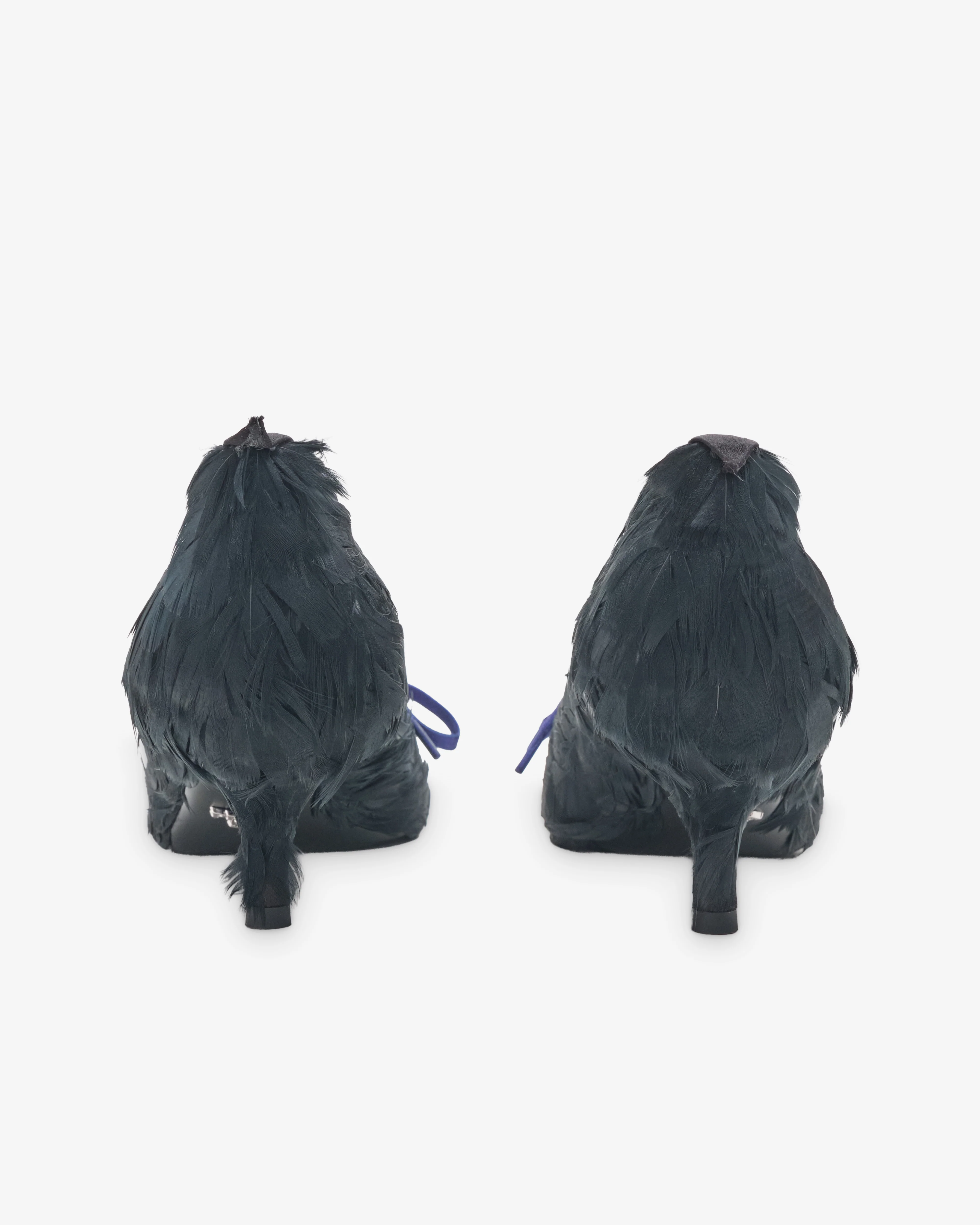 Prada - Women's Feather-Embellished Satin Pumps - (Black)