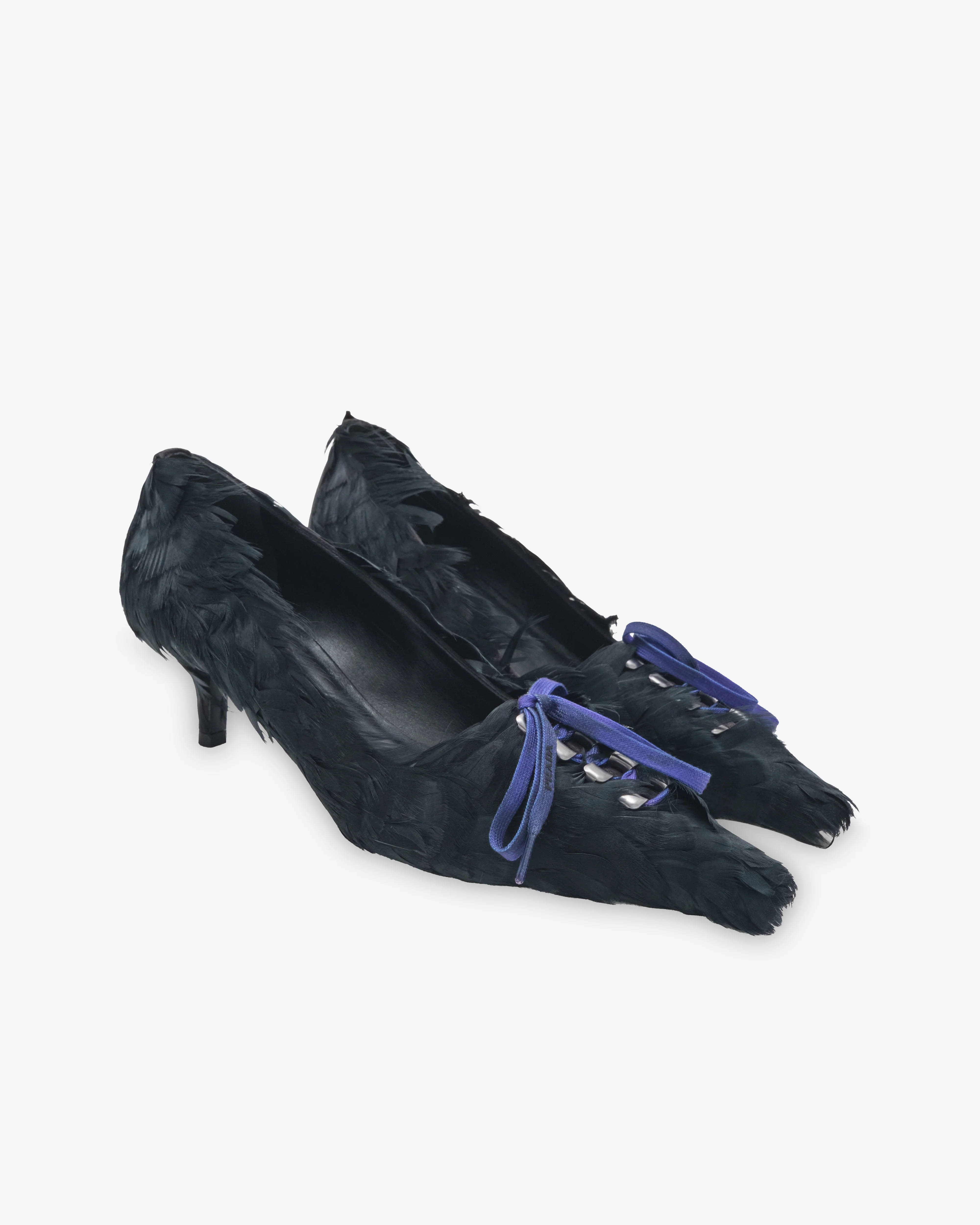 Prada - Women's Feather-Embellished Satin Pumps - (Black)