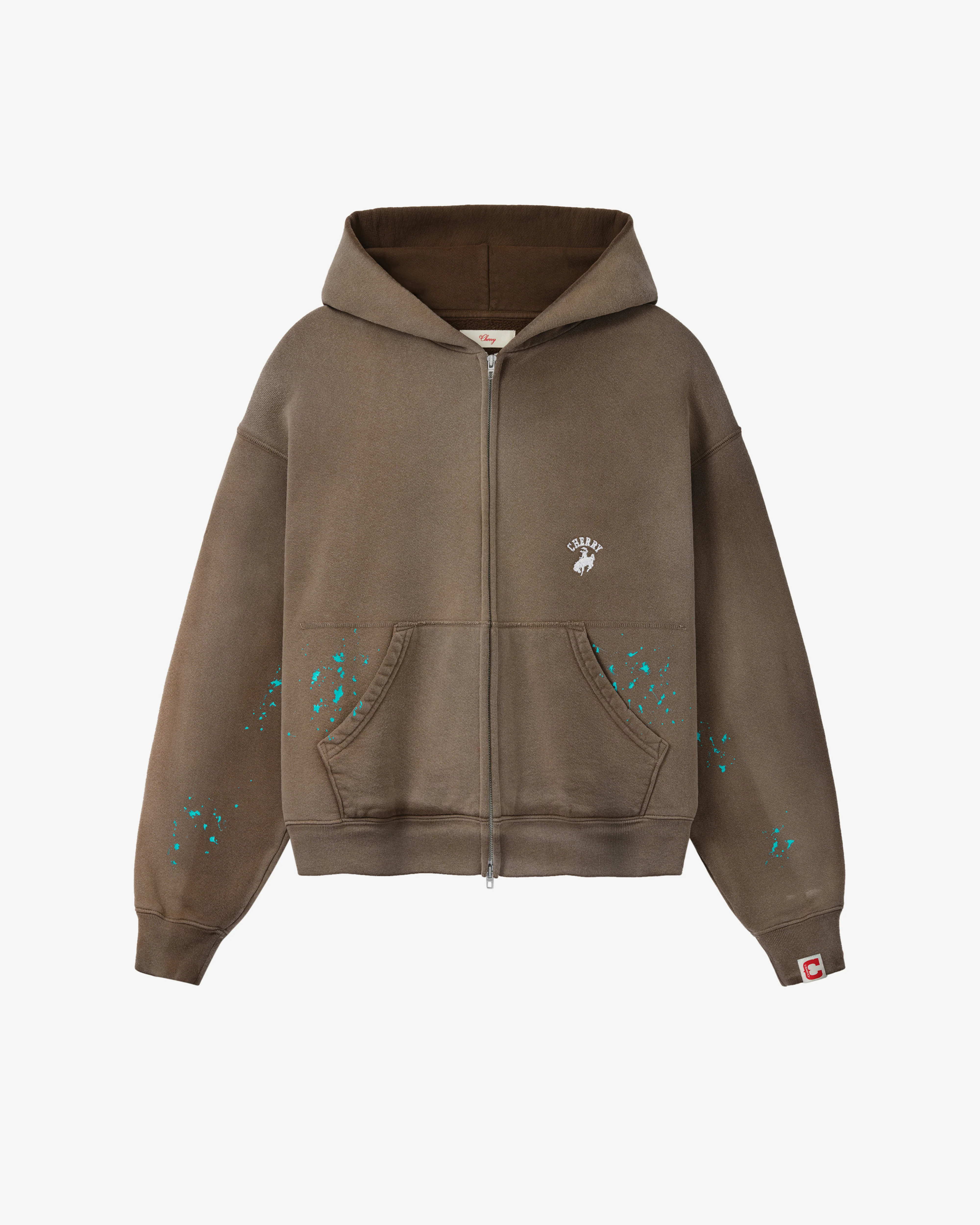 Cherry Los Angeles - Men's Western Athletic Zip Up Hoodie - (Brown)