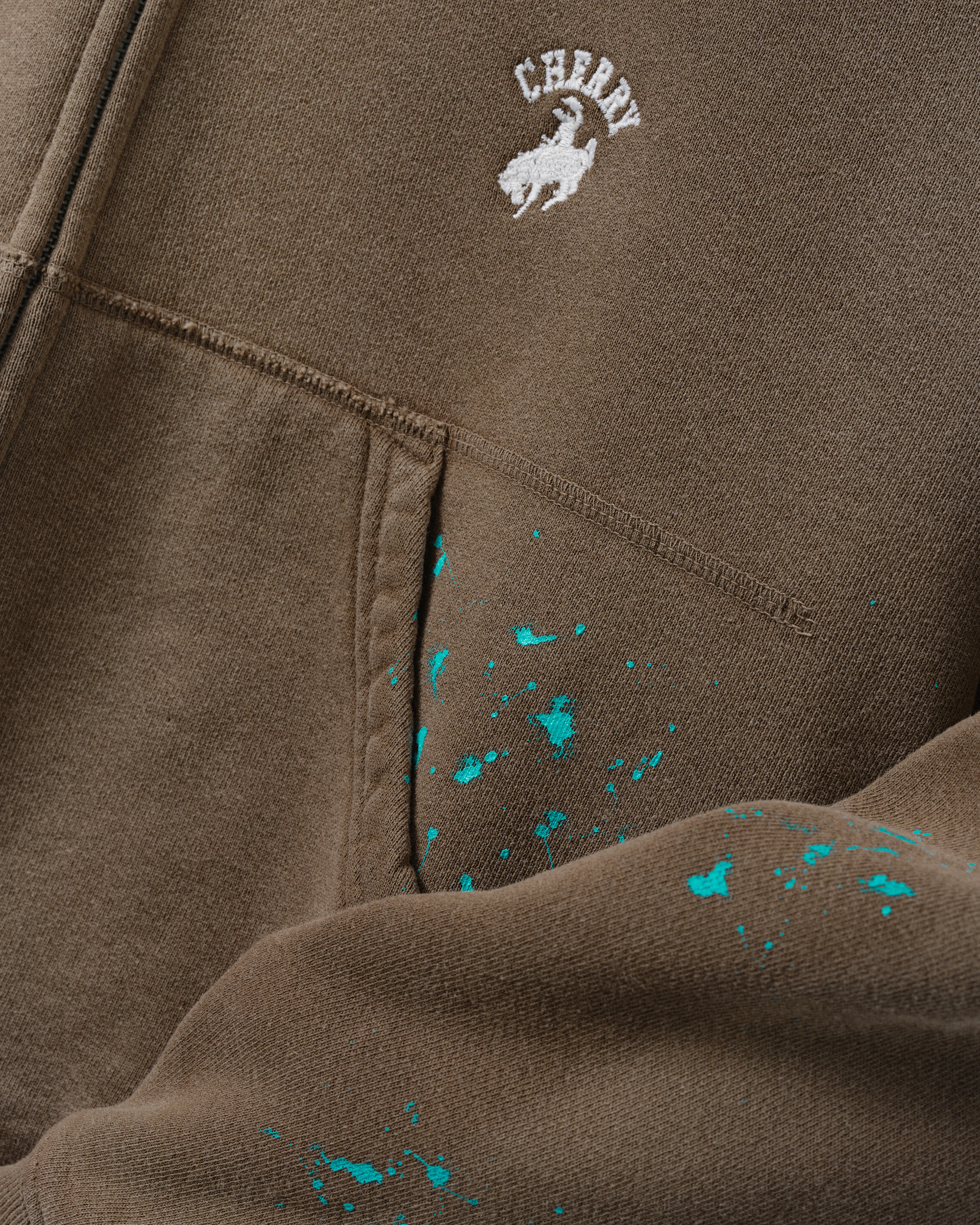 Cherry Los Angeles - Men's Western Athletic Zip Up Hoodie - (Brown) view 3, Click to Zoom in