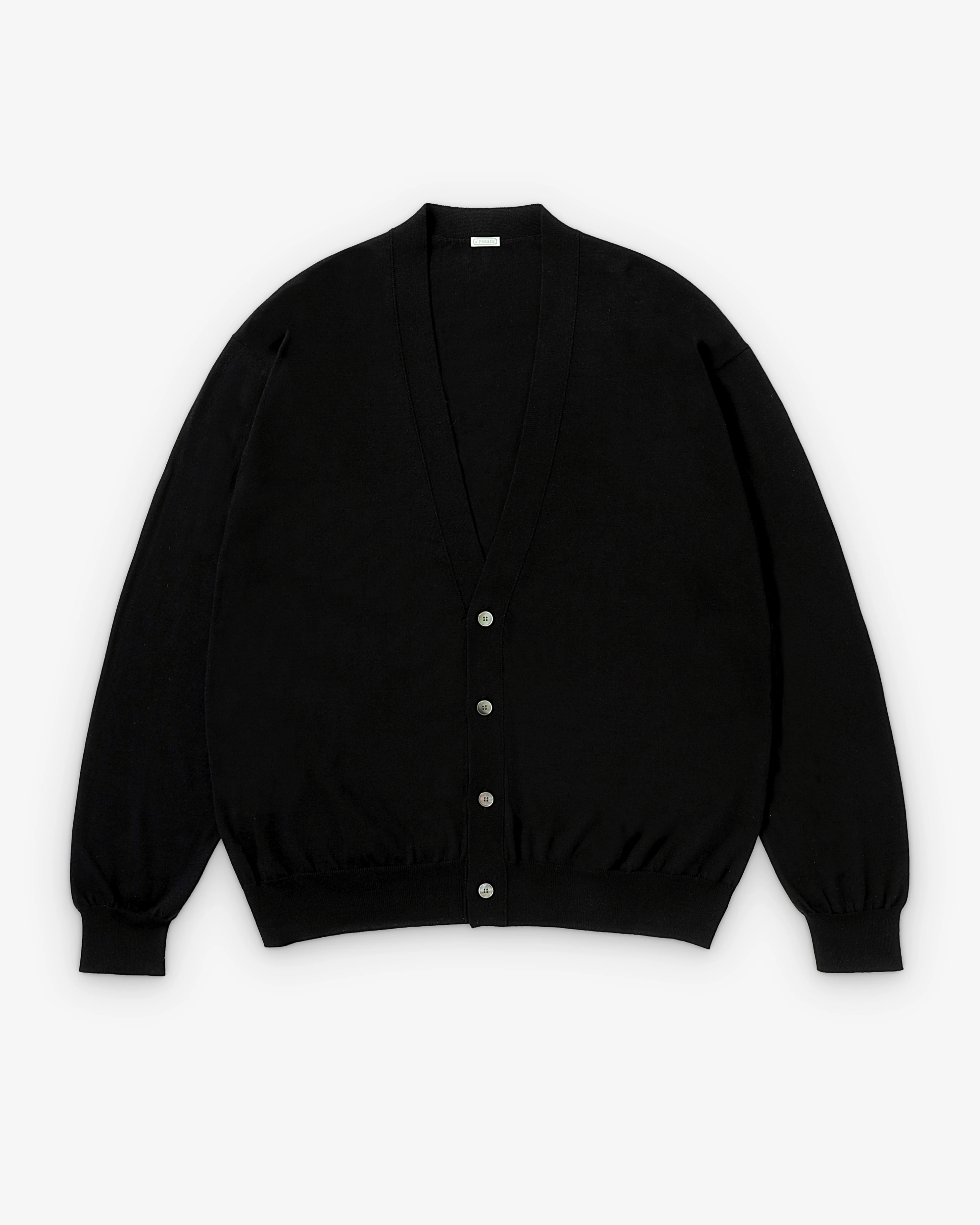 A.Presse - Men's Wool Cotton High Gauge Cardigan - (Black)