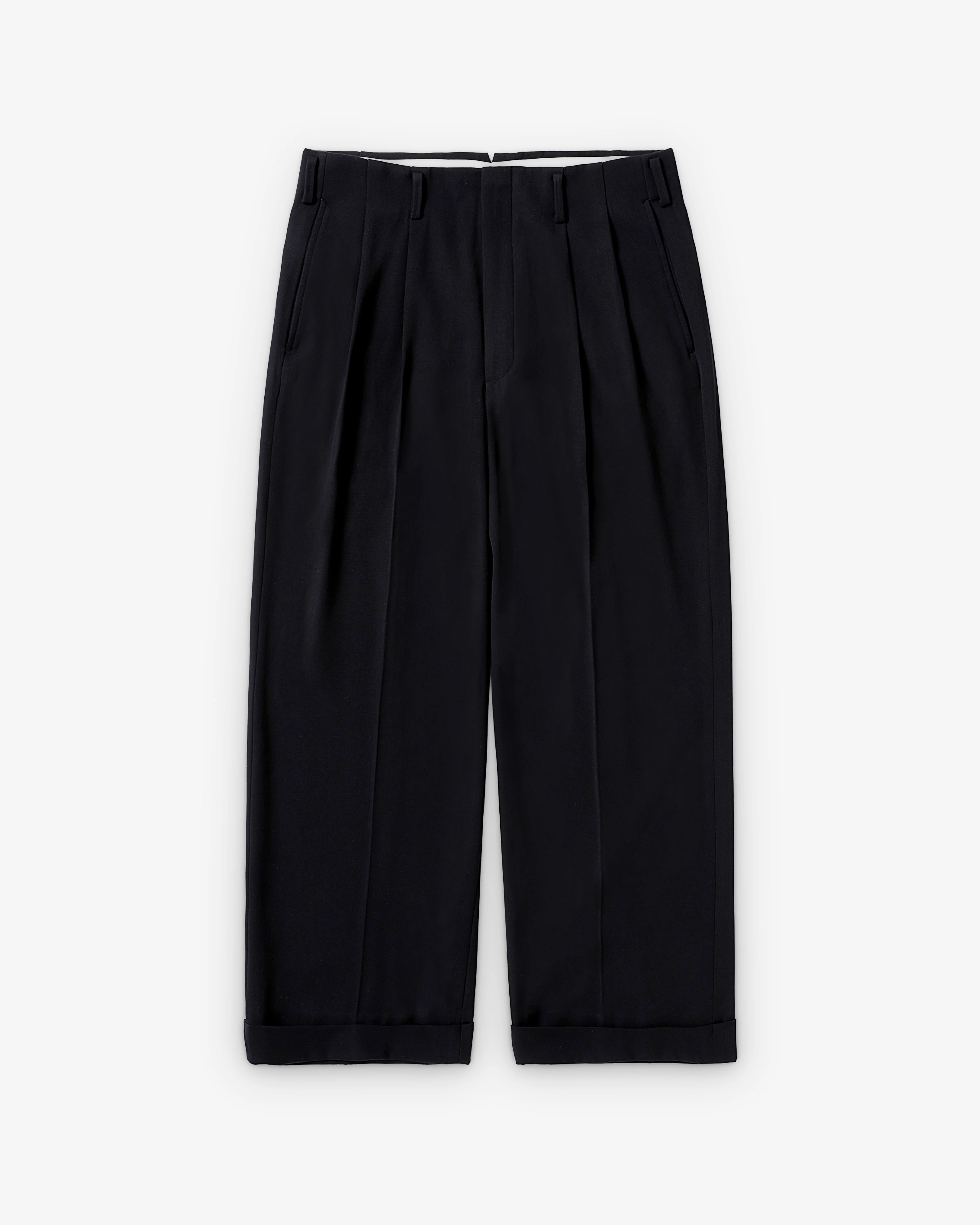 A.Presse - Men's Wide Wool Tapered Trousers - (Black)