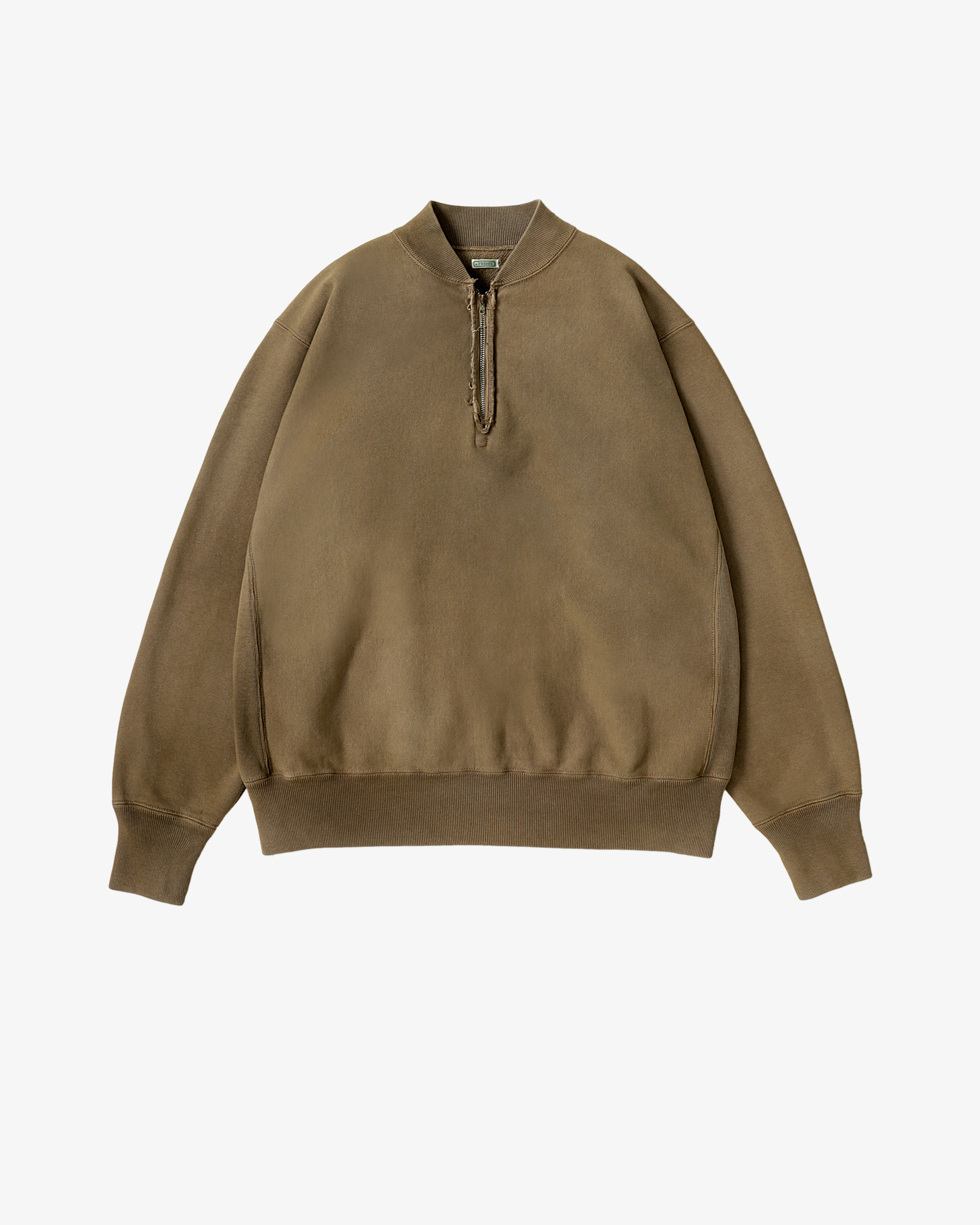A.Presse - Men's Vintage Half Zip Rib Collar Sweatshirt - (Mocha)