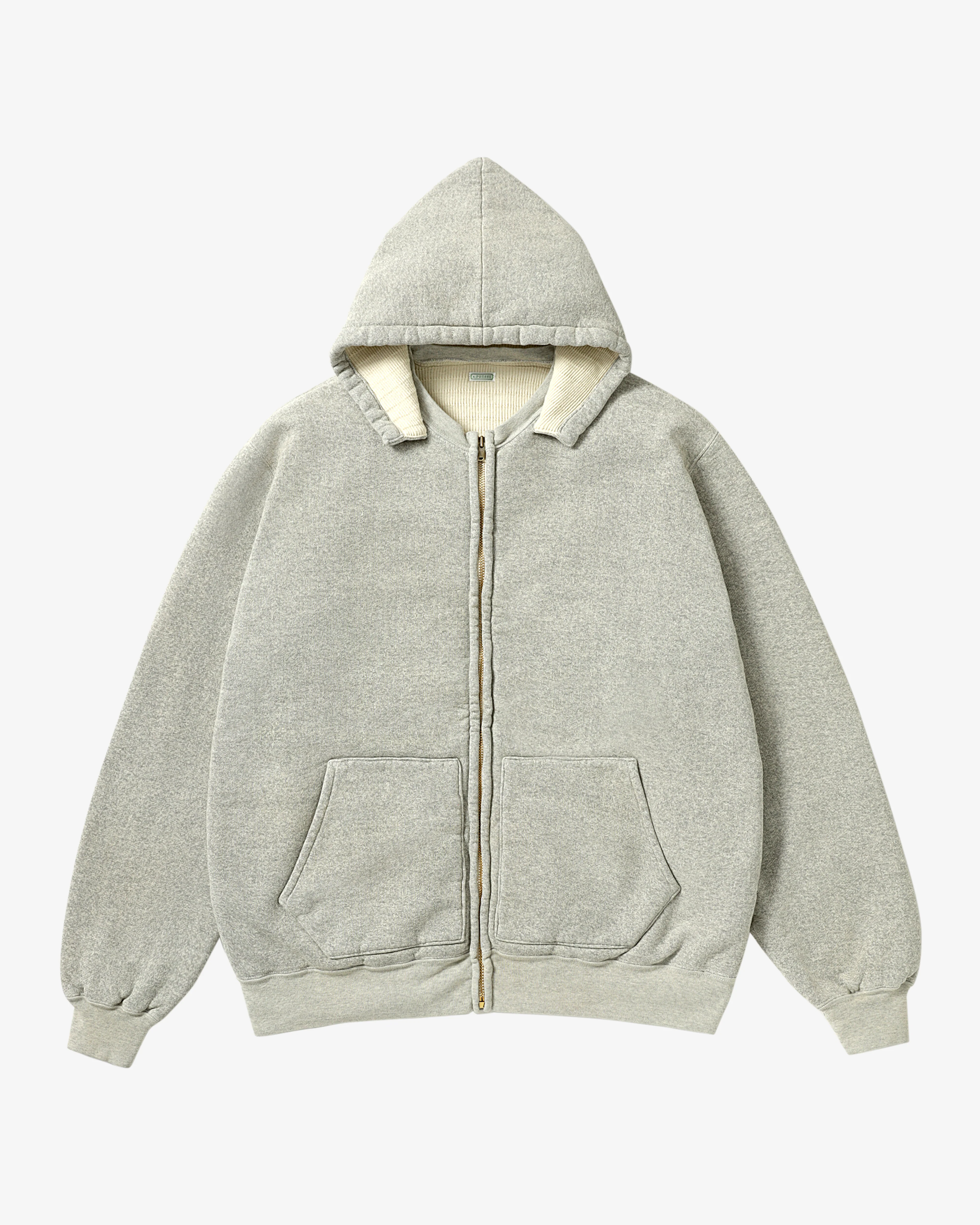 A.Presse - Men's Vintage Attached Hood Zip Parka - (Grey)
