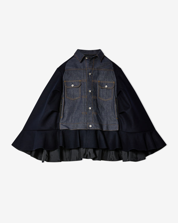 Sacai - Women
s Denim X Wool Melton Cape - (Indigo Denim)