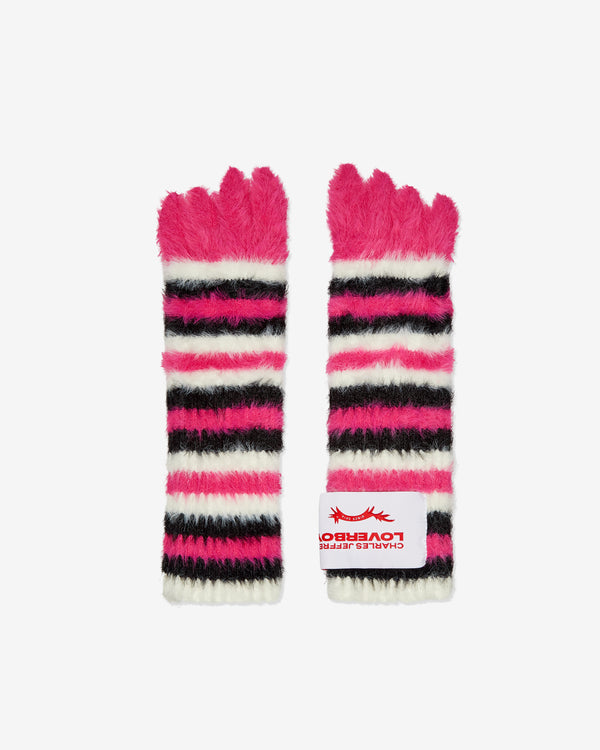 Charles Jeffrey - Men
s Fluffy Striped Gloves - (Pink/Black)