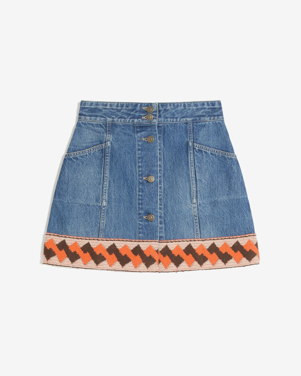 Valentino - Women
s Jacquard-Trim Denim Skirt - (Denim)