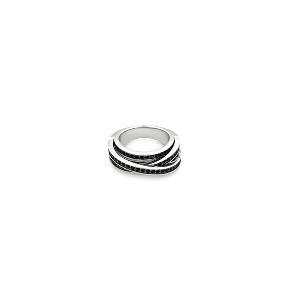 Tom Wood - Orb Ring Slim Black Spinel - (Silver)