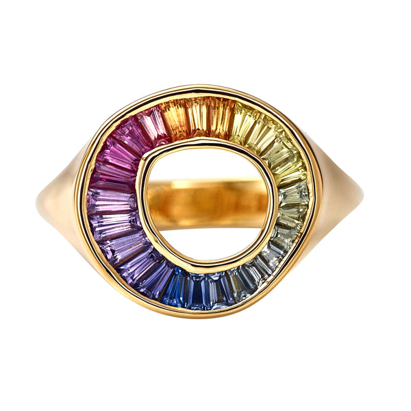 Artëmer - Rainbow Sapphire Baguette Sphere Ring - (Yellow Gold/Sapphire)