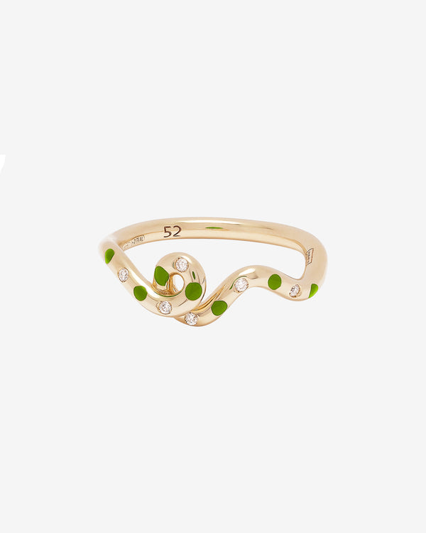 Bea Bongiasca - Women’s Gold Wave Ring - (Yellow Gold/Pistachio)