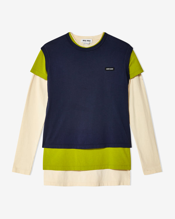 Miu Miu - Women
s Set of 3 Jersey T-Shirts - (Blue/Lime Green/Ivory)