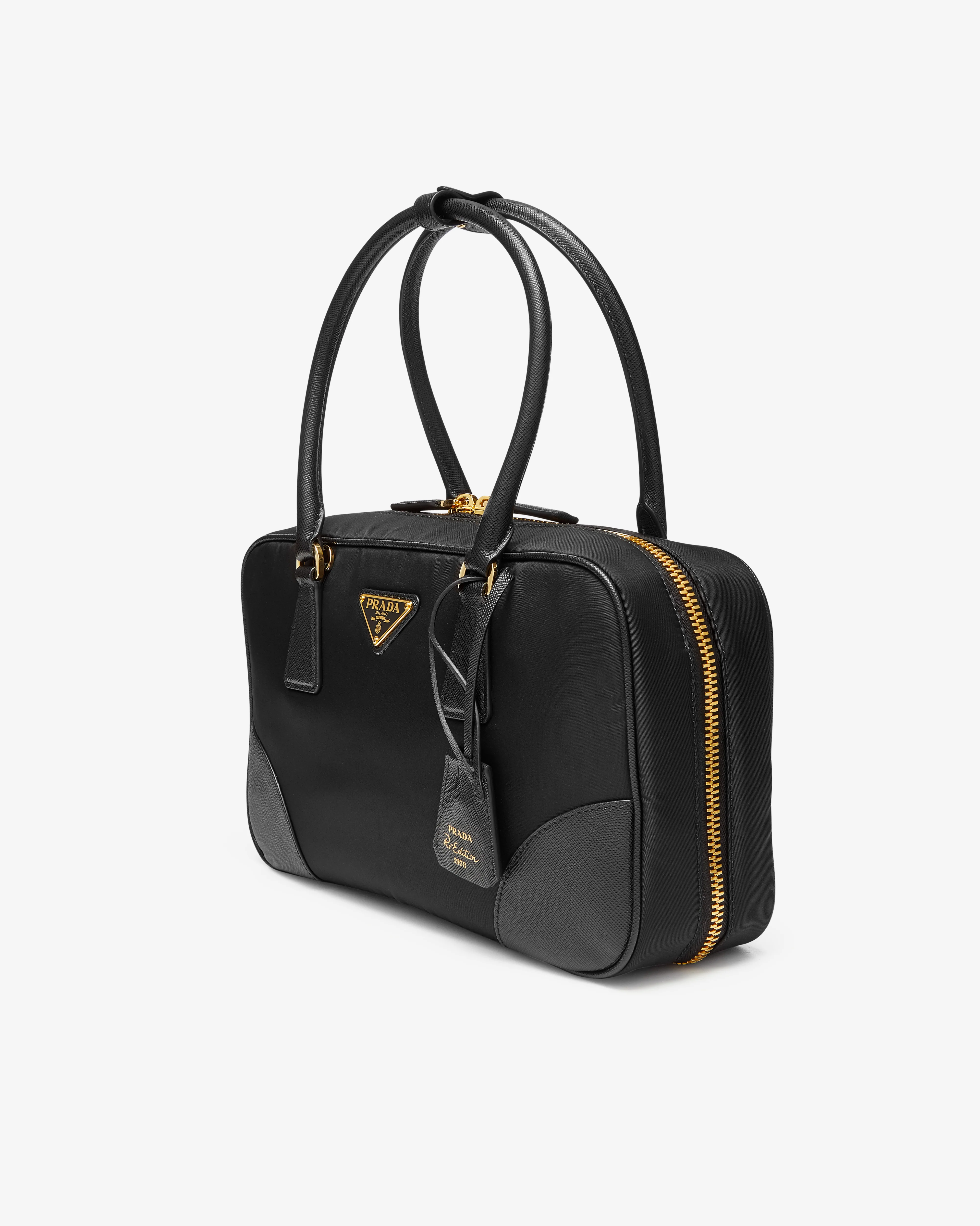 Prada - Women's Re-edition 1978 Medium Re-nylon and Saffiano Leather Two-handle Bag - (Black)
