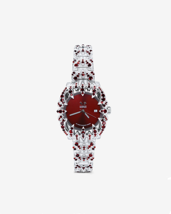 Alabaster Industries - Men
s Silver Dove Pave Garnet Watch - (Red)