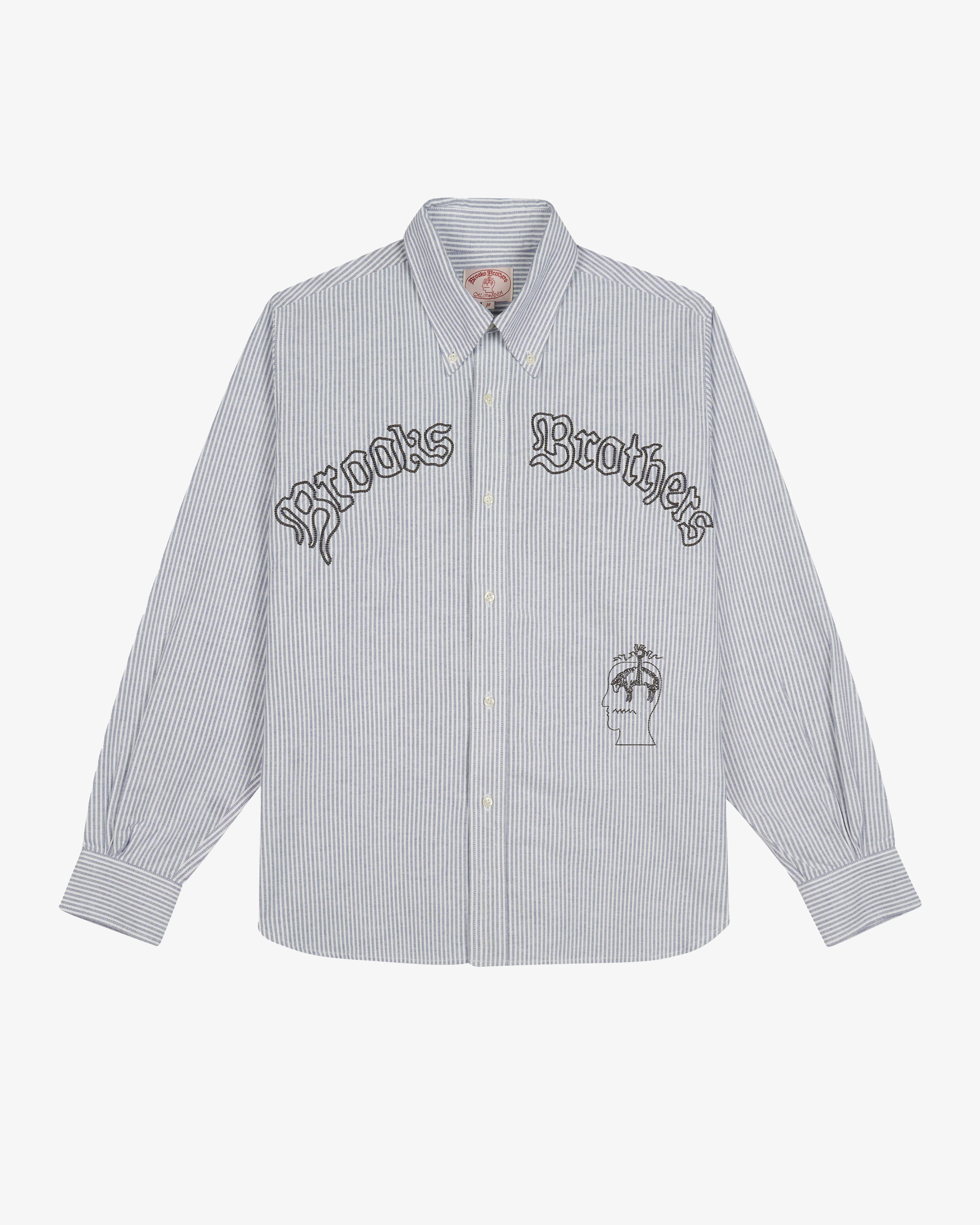 Brain Dead - Brooks Brothers Men's California Embroidered Stripe Oxford Shirt - (Blue) view 1, Click to Zoom in
