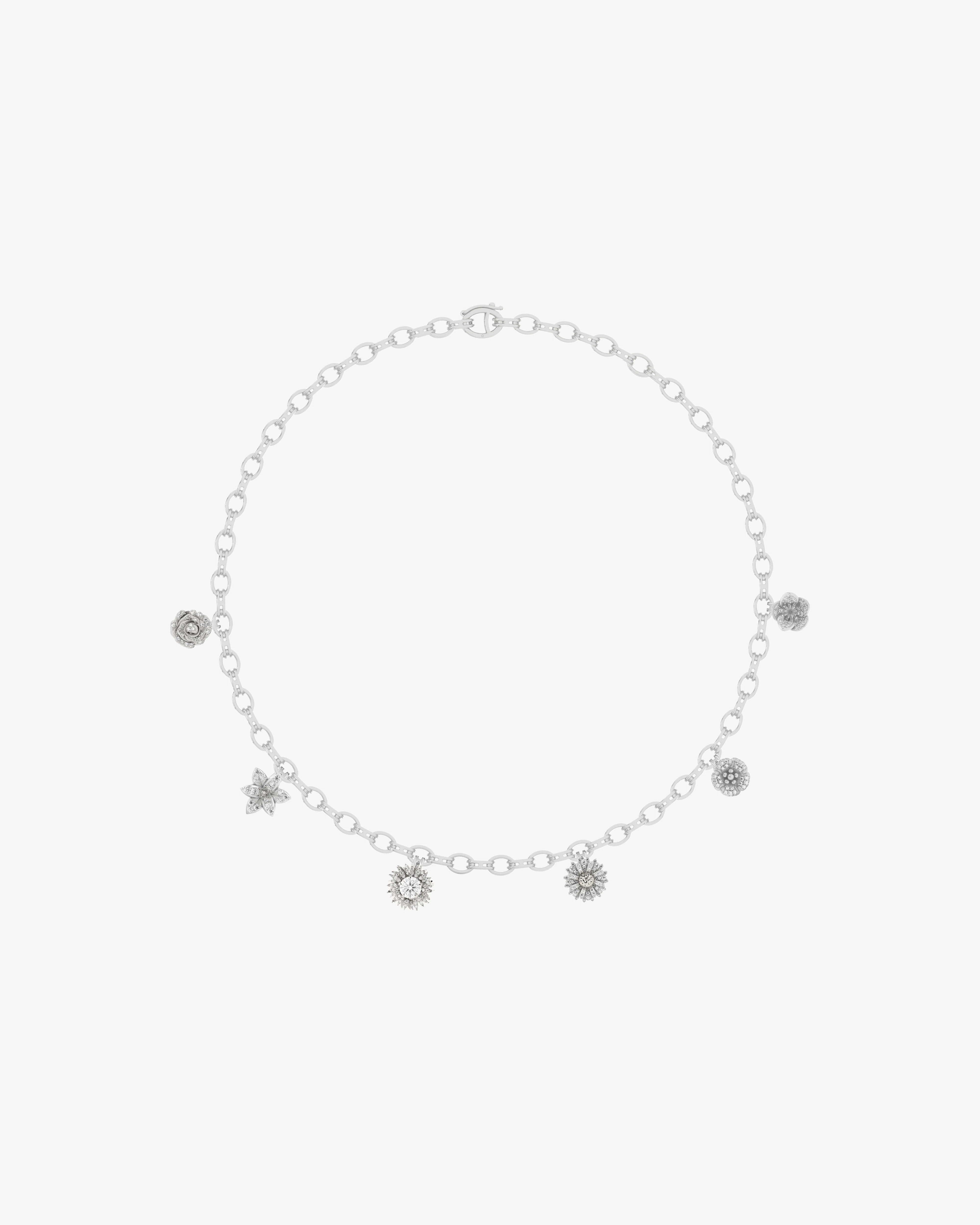 Bernard James - Pave Flora Maxi Charm Necklace - (White Gold)