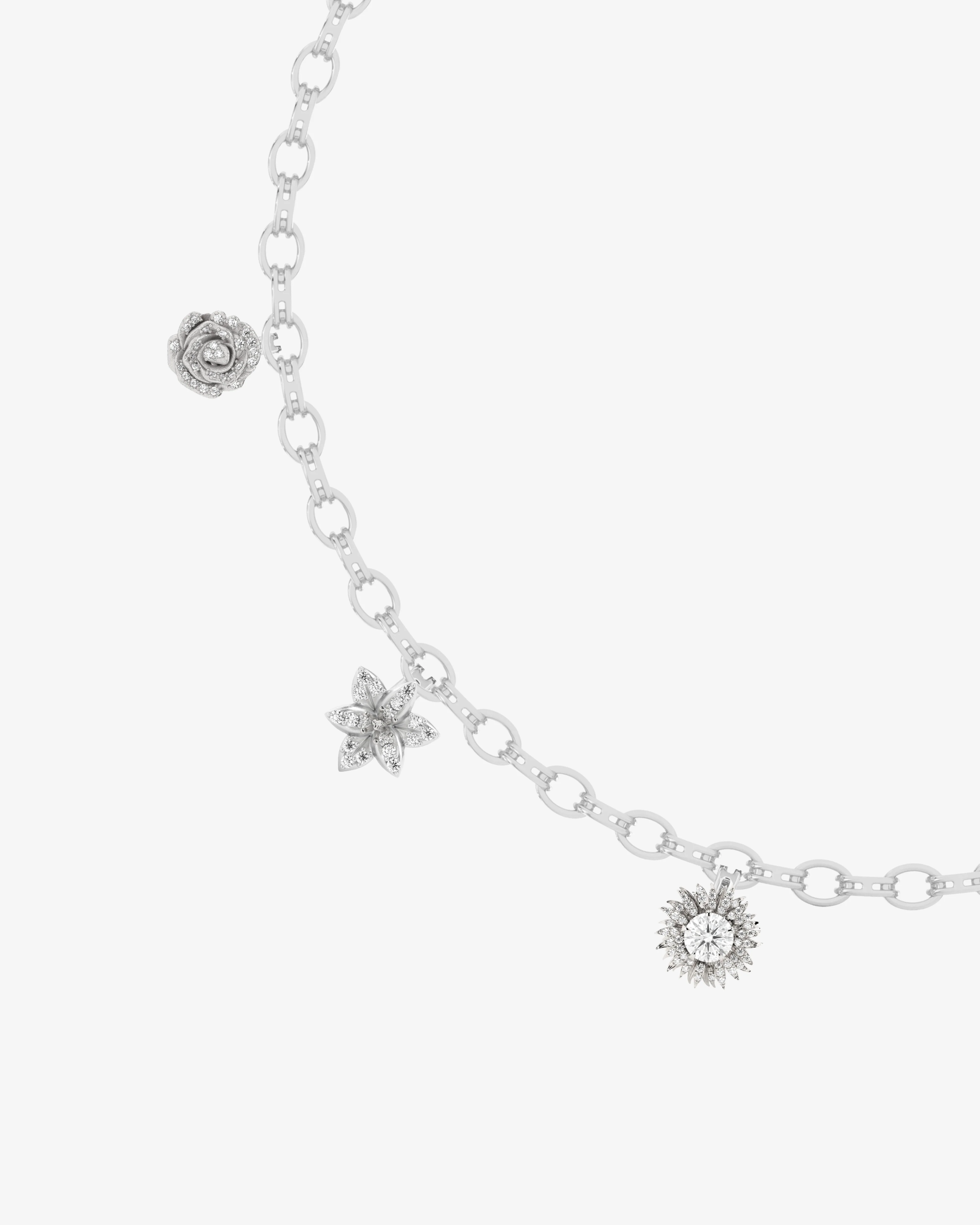 Bernard James - Pave Flora Maxi Charm Necklace - (White Gold)