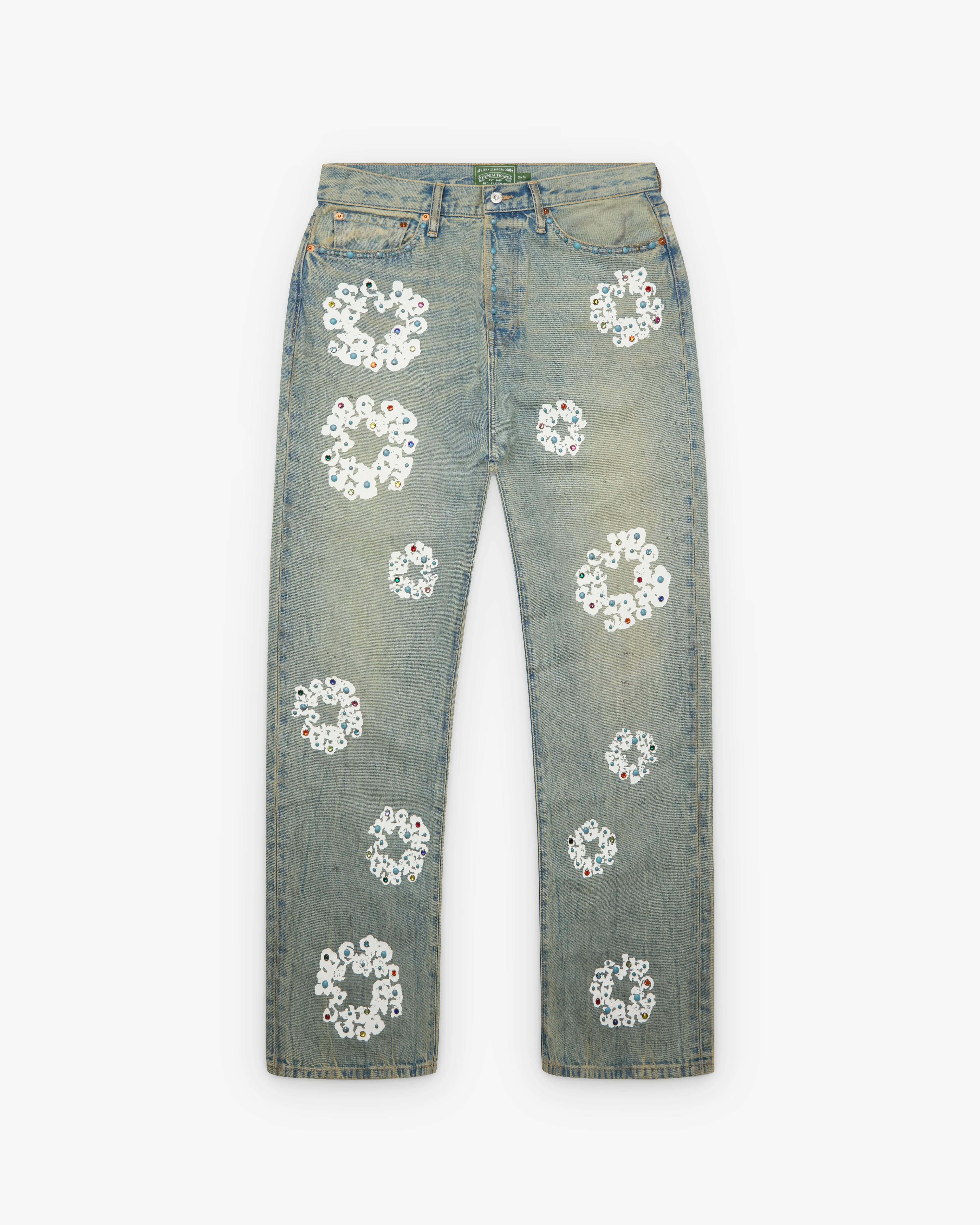 Denim Tears - Men's Baggy Studded Cotton Wreath Jeans - (Dirty Wash)