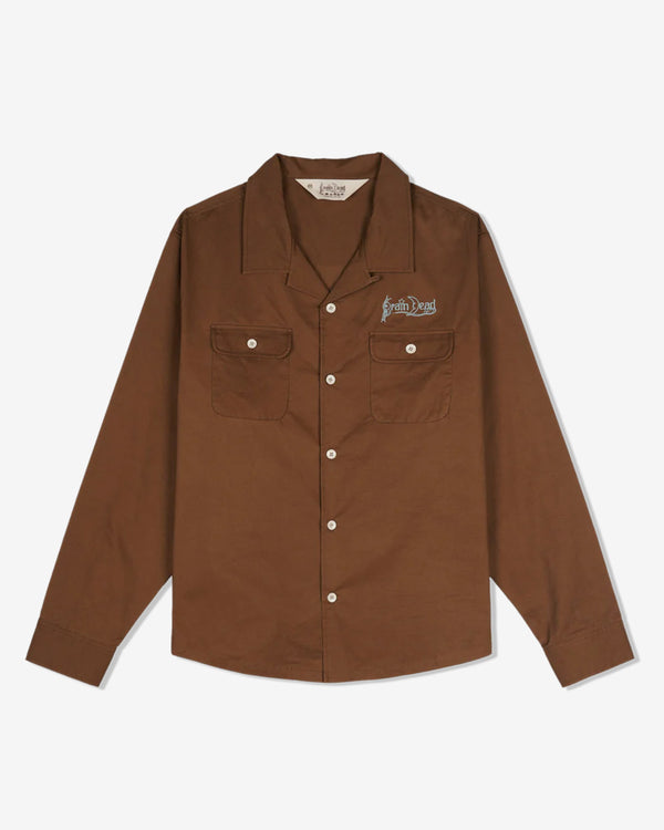 Brain Dead - Men
s Poplin Camp Collar Shirt - (Chocolate)