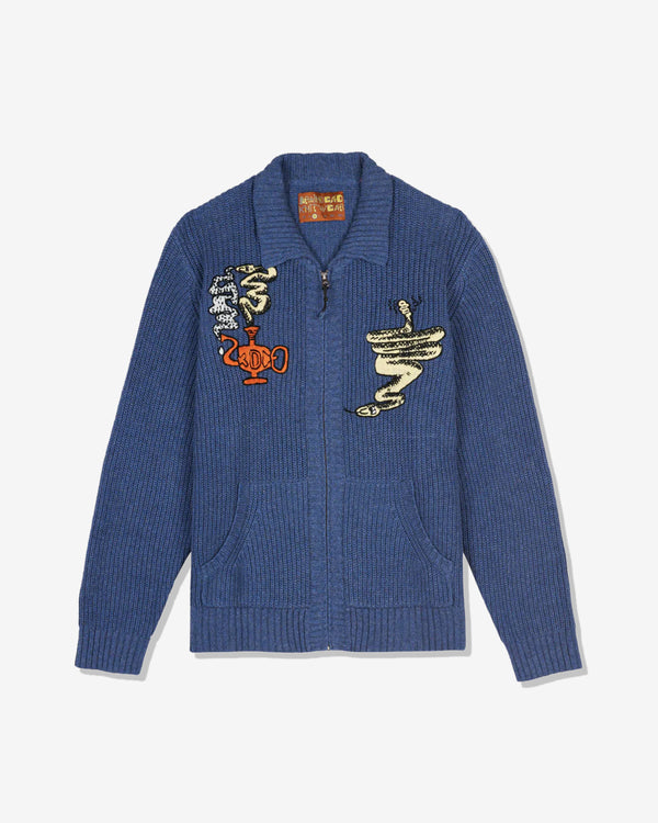 Brain Dead - Men
s Snake Charmer Zip-Up Cardigan - (Blue)