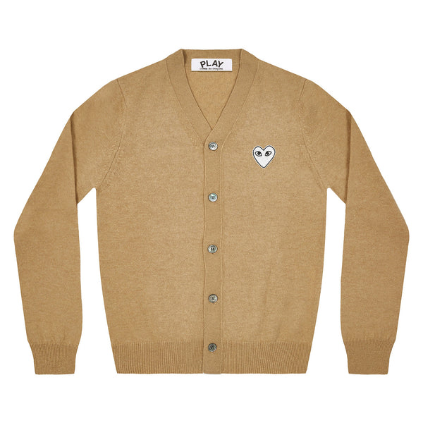 Play Comme des Garçons - White Heart Men’s Cardigan - (Camel)